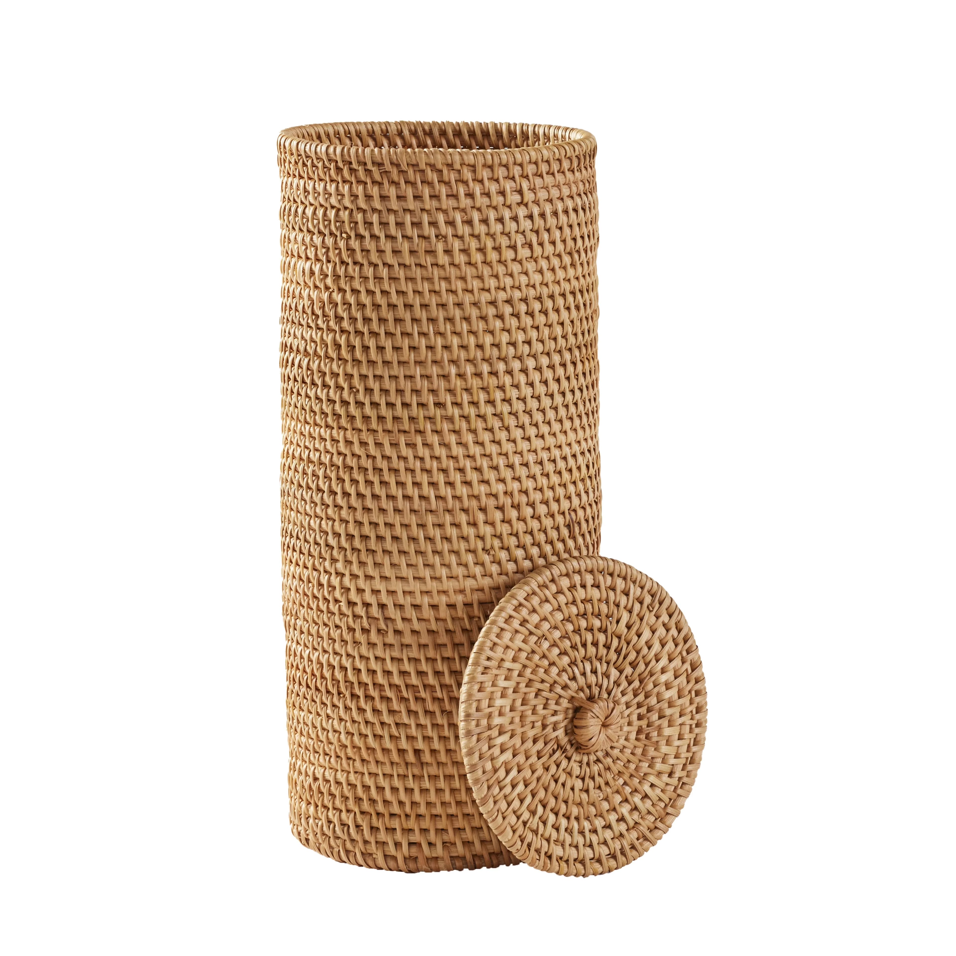 Durable Bathroom Renovation with Rustic/Lodge, Beautiful Honey Color, Floor Standing Toilet Paper Reserve - Yellow Rattan Model 42E603