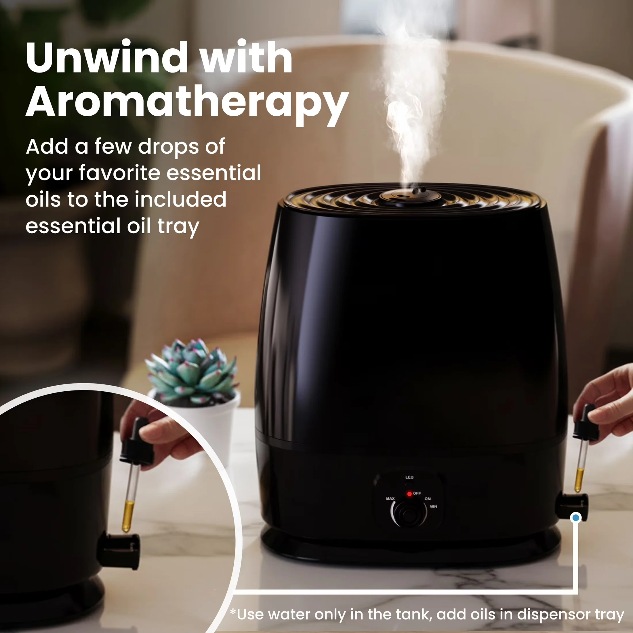 Sleek Humidifier with Automatic Shut-Off, Oil Diffuser - Black for Large, Rooms Model 5C35E2