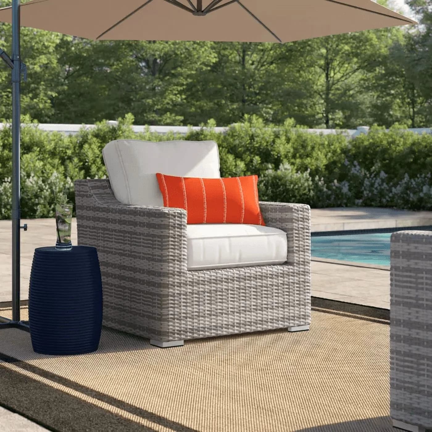 Patio Chair Efficient with Removable Cushions, Cushions, Seating - Gray Aluminum, Resin Wicker, Synthetic, Foam Model 401445