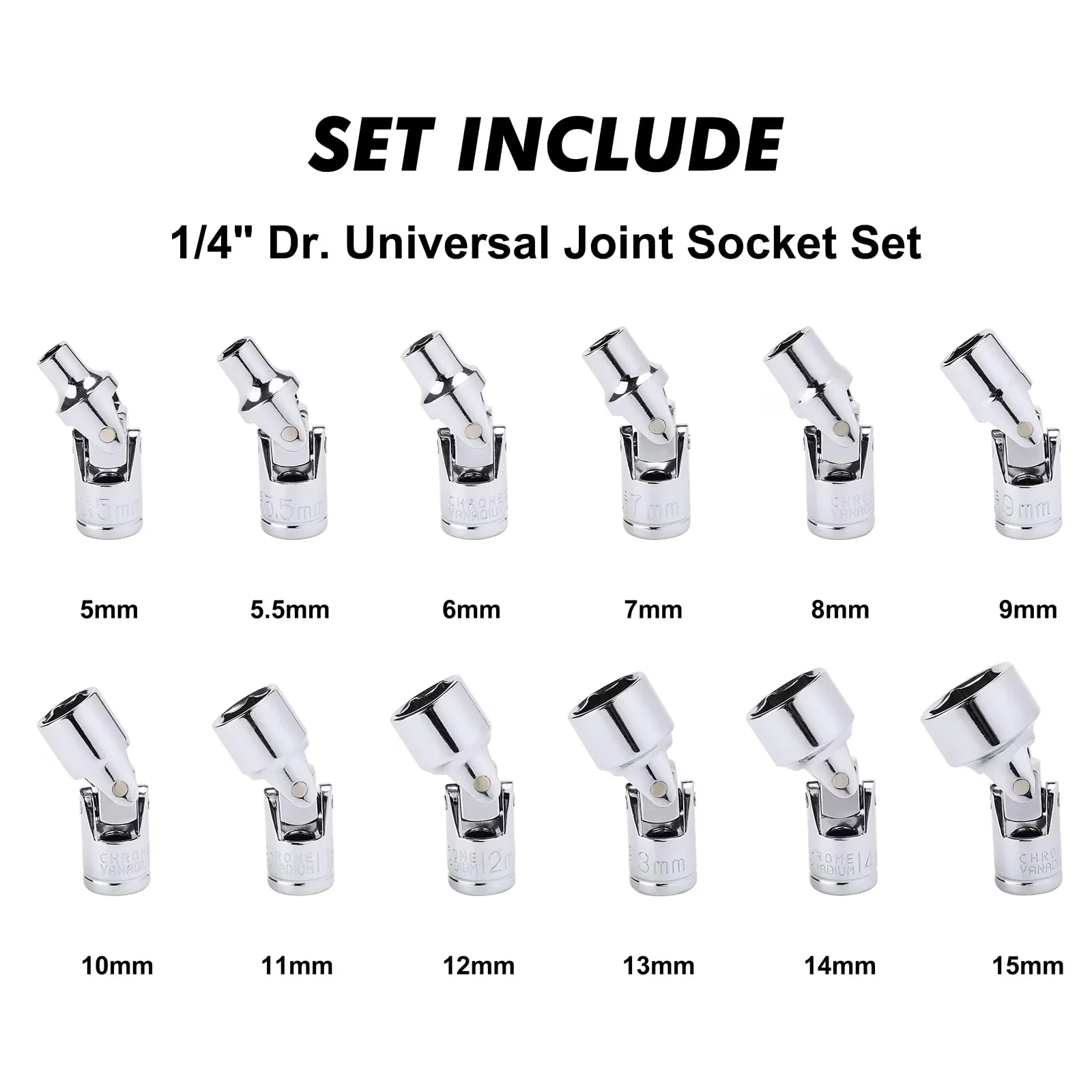 Quality Hand Tool Set with 360 Degree Access, 6-Point - Chrome Vanadium Steel Silver Model C8E3D8