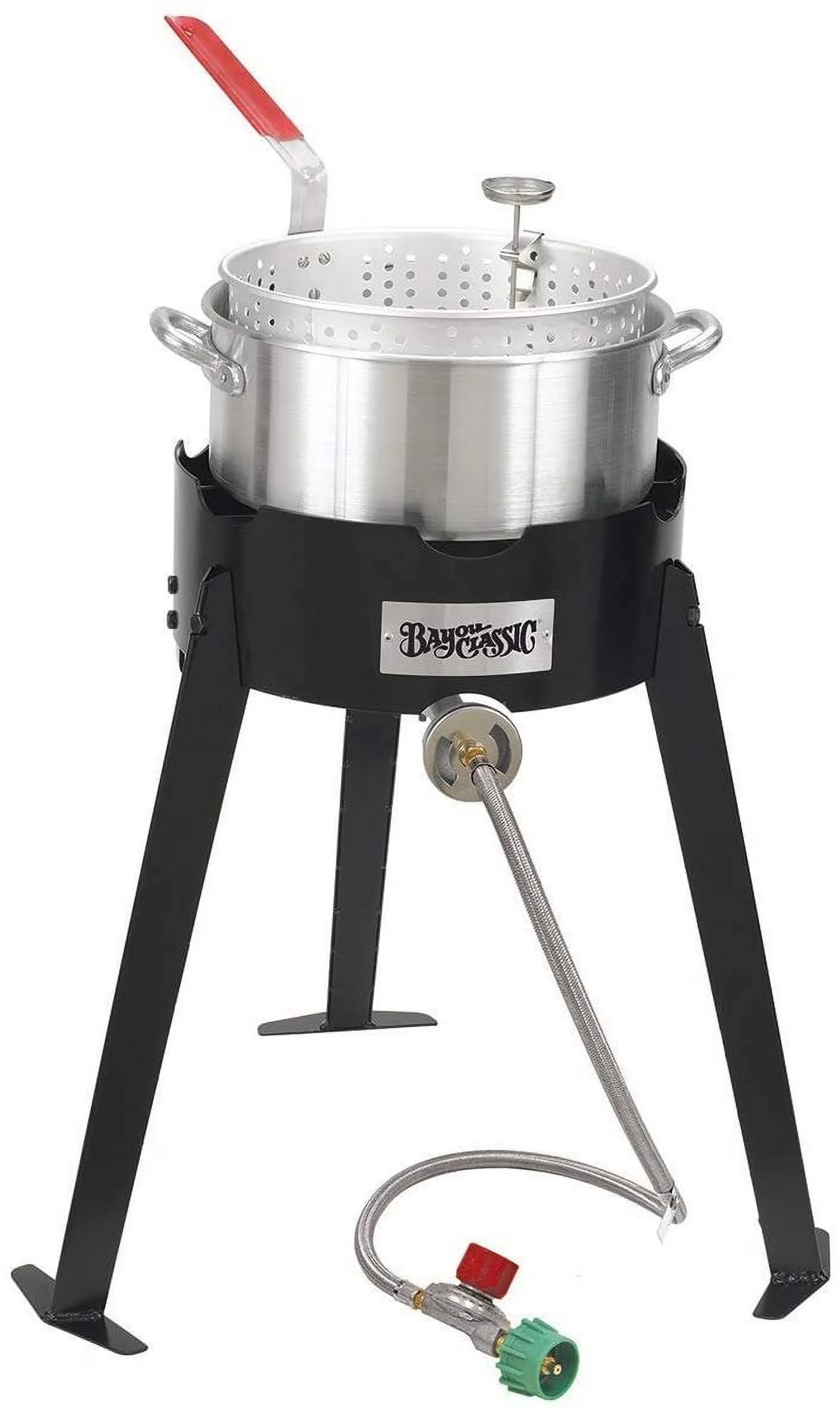 Essential Outdoor Fryer with Heat Resistant Handle, 2212 Fish Cooker Set, Black and Silver - Black Model D89273