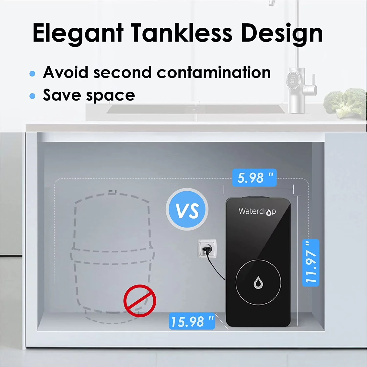 Versatile Water Filtration with 2:1 Drain Ratio, D6 RO Reverse Osmosis System, USA Tech Support System - Black Model 73618A
