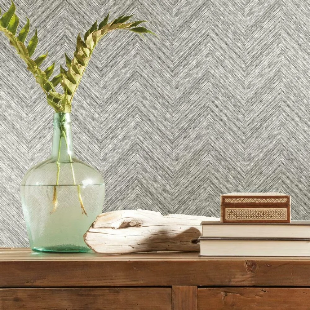 Durable Wallpaper with Removable, Peel and Stick, Herringbone Weave Peel and Stick - Beige Vinyl Model 64F569