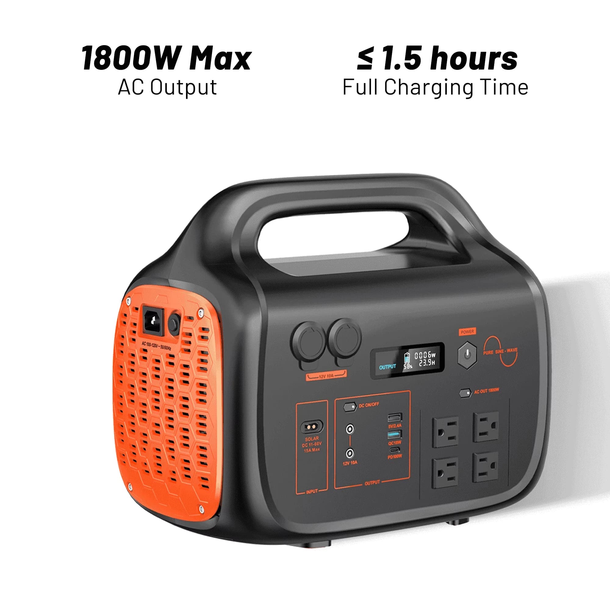 Generator Classic with 1800W, Usb Port, Short Circuit Protection - Red for Home, Camping Model FCFAE3