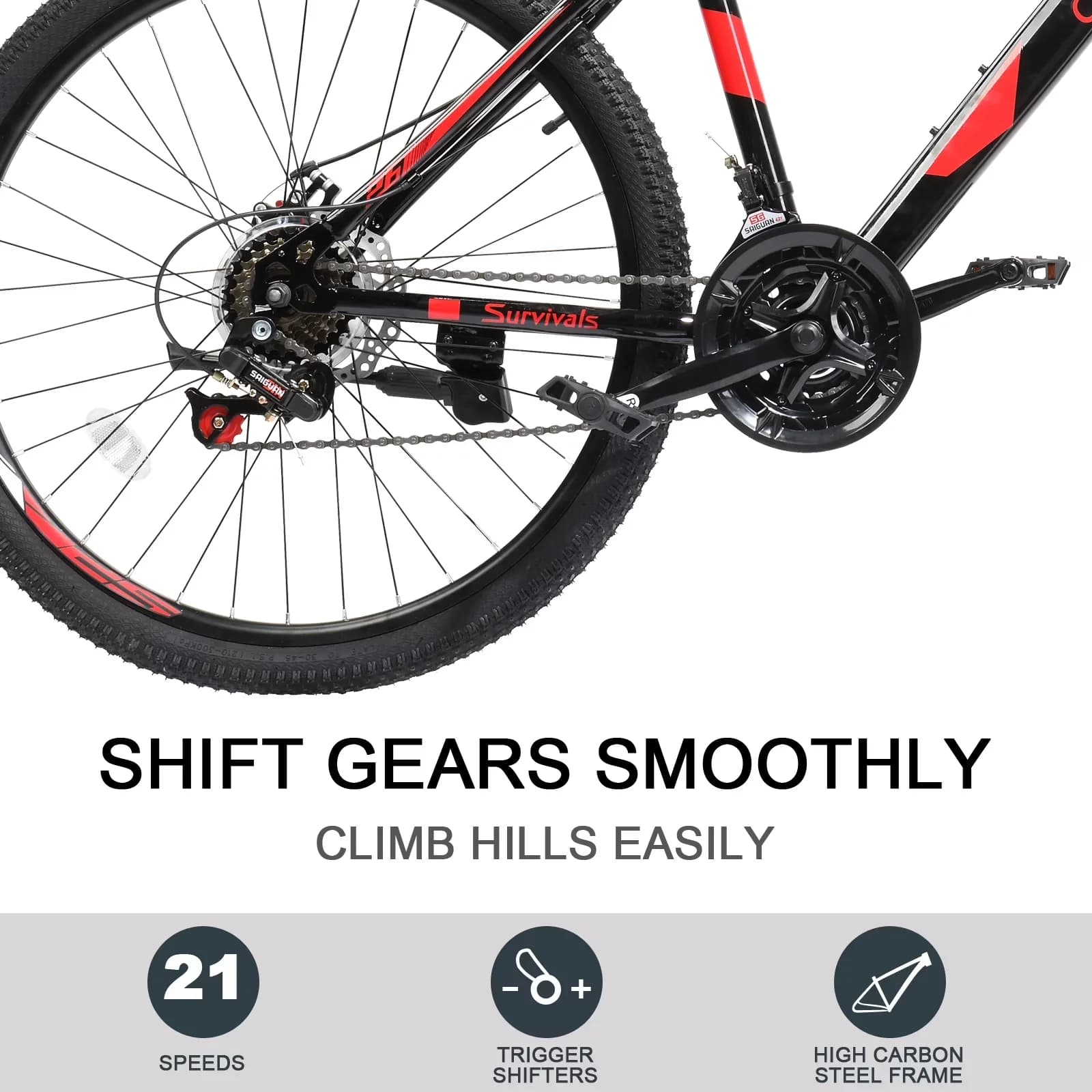 Classic Mountain Bike with Adjustable Height, Adjustable Seat Height - Red Model F850E1
