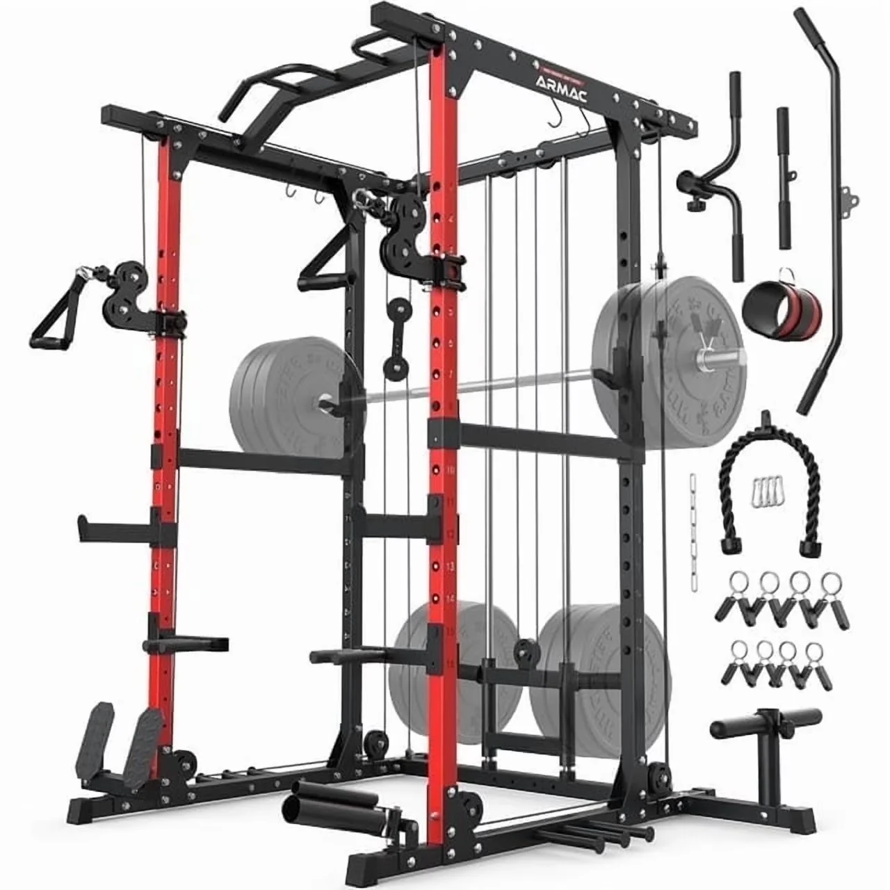 Essential Home Gym with Adjustable, Multifunctional, 1500lbs Squat Pulley Power Cage for Home - Model E009AA