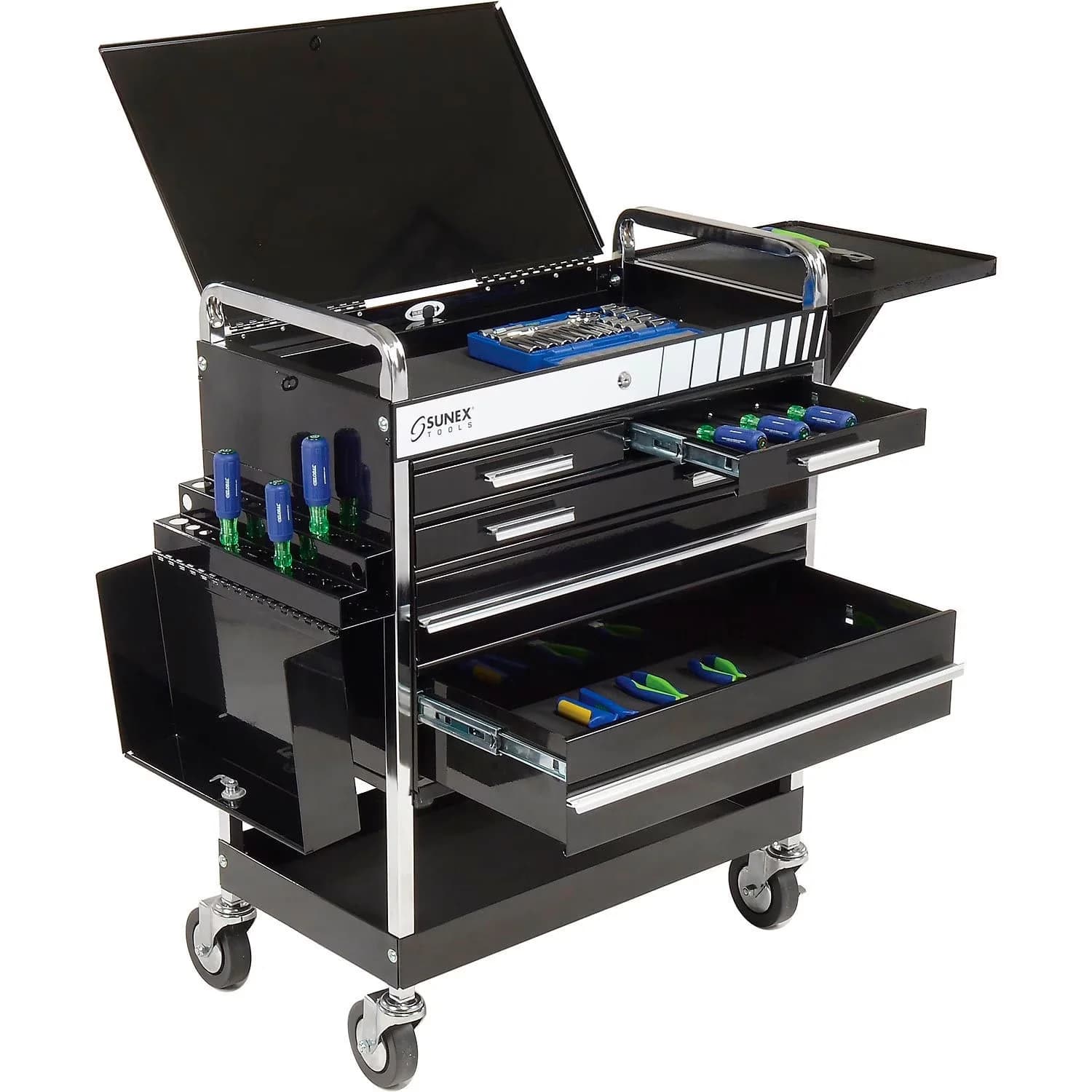 Stylish Toolstorage with Rolling, 5-Drawer Service Cart, Black - Black Steel Model 4A1DFC