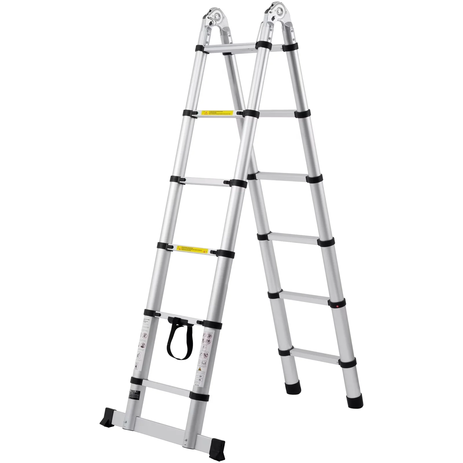 Efficient Ladders And Step Stool with 12.5FT A-Frame Telescoping Ladder, Triangle Stabilizers - Aluminium Alloy Silver for Rv, Home Model 6271A7