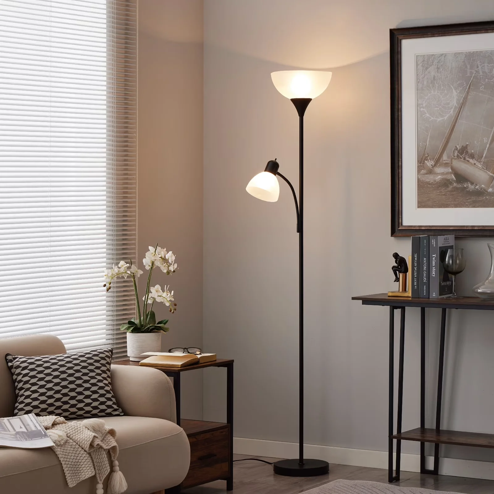 Floor Lamp Professional with Dimmable, Torchiere Lamps - Metal Black for Living Room, Bedroom Model 65BCCB
