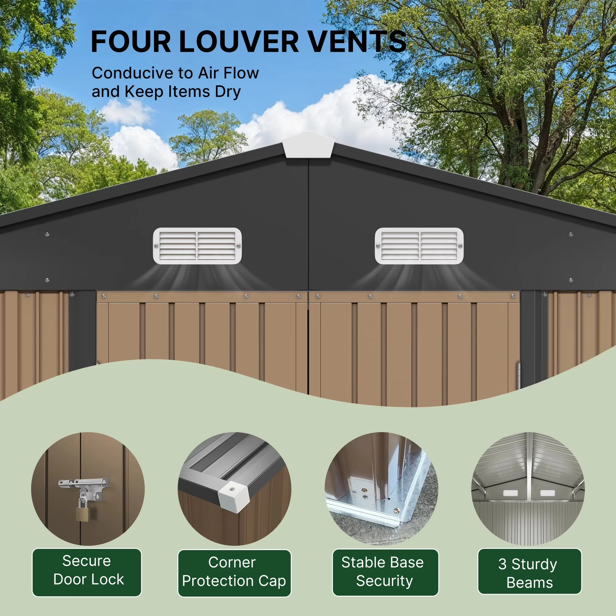 Quality Shed with Uv Resistant, Waterproof, Lockable Door - Steel Brown Model 553194