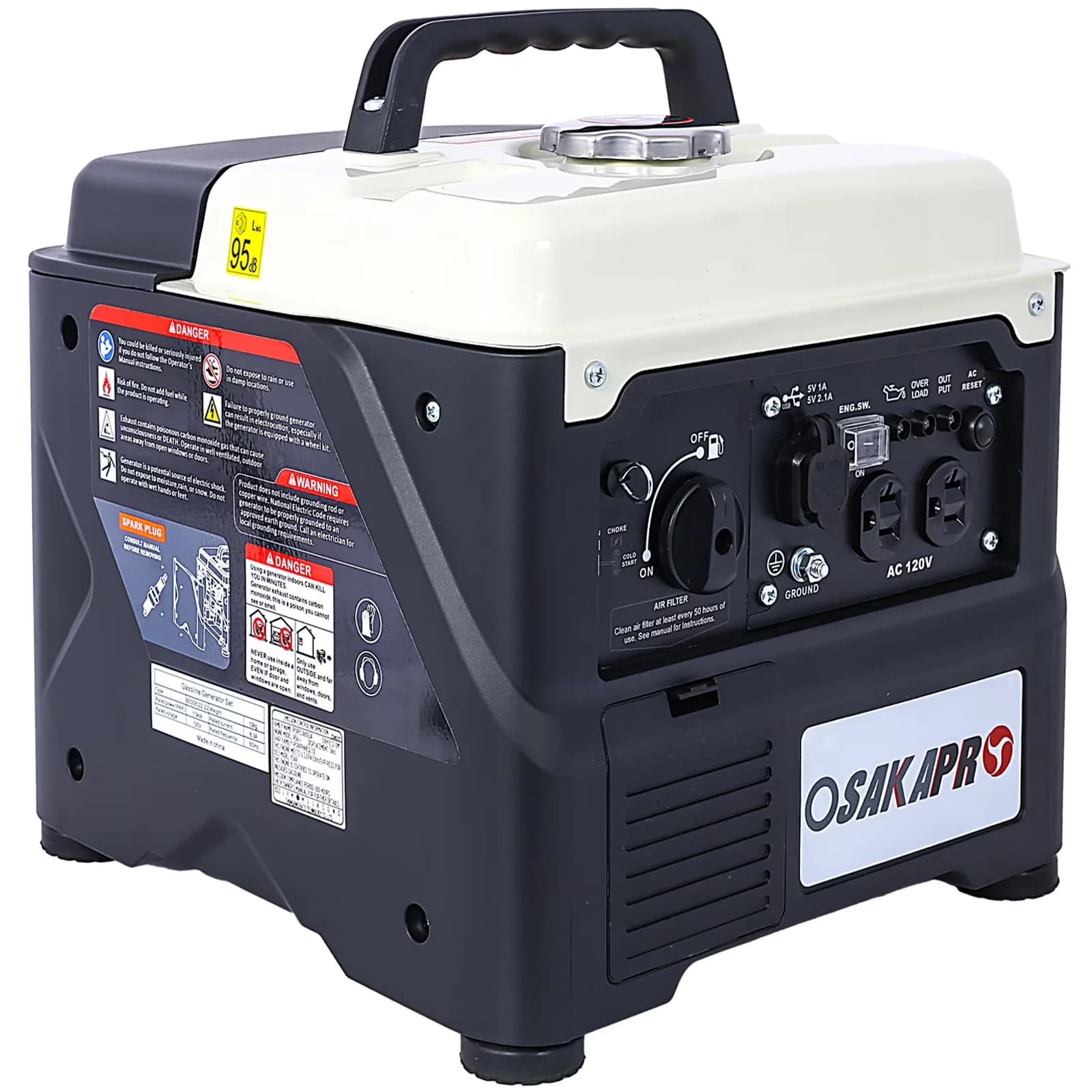 Durable Generator with 1200W, On Indicator Light, Overload Protection for Home, Camping - Model 057EC3