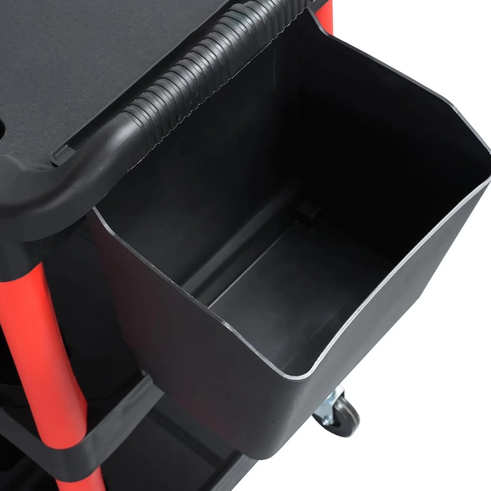 Efficient Toolstorage with Heavy Duty Rolling Tool Utility Cart, Wheels, Bucket Panel and Hanging Boards - Plastic Black Model A6385A