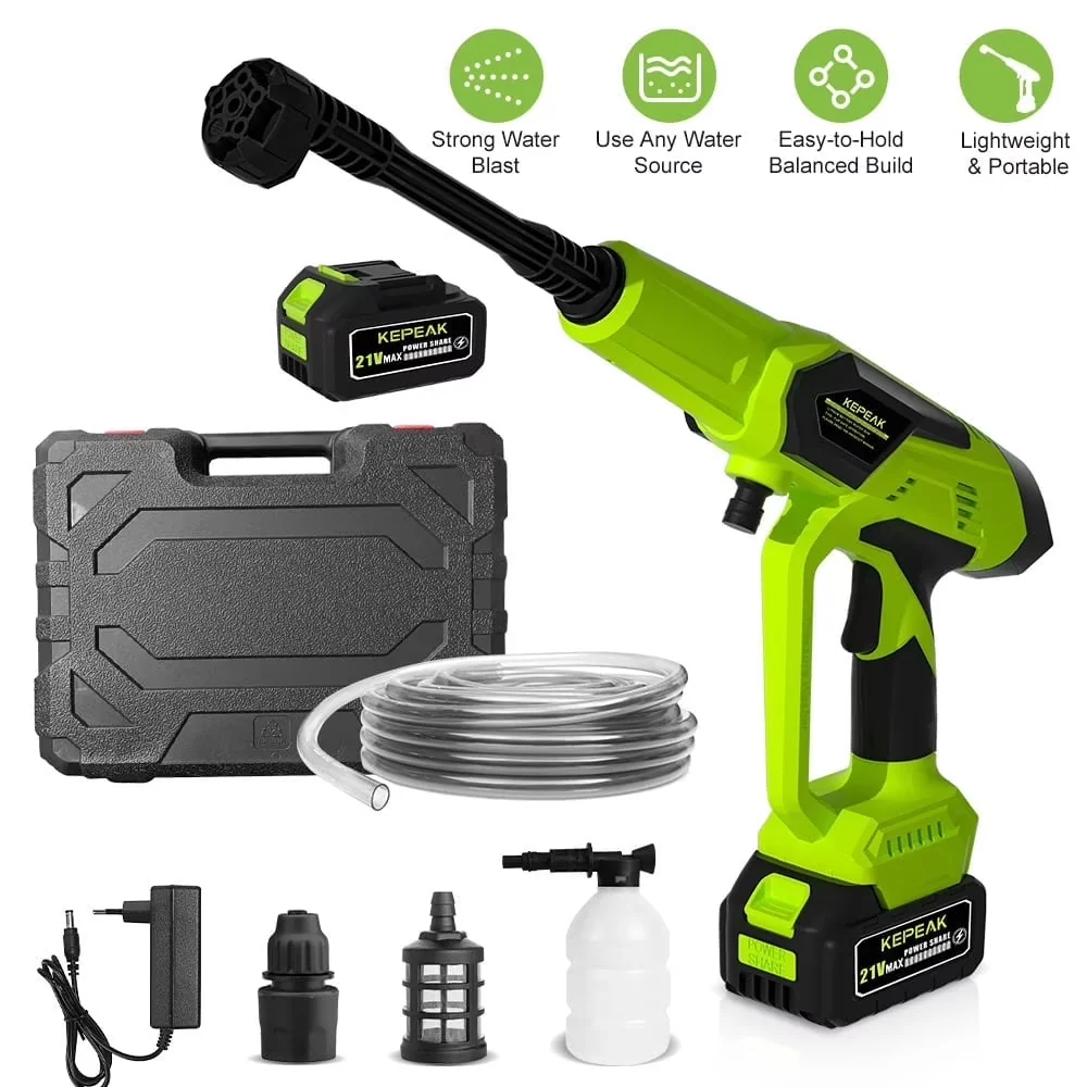 Efficient Pressure Washer with Battery, 21V, Adjustable Wand for Car, Garden - Model 9C5C2C