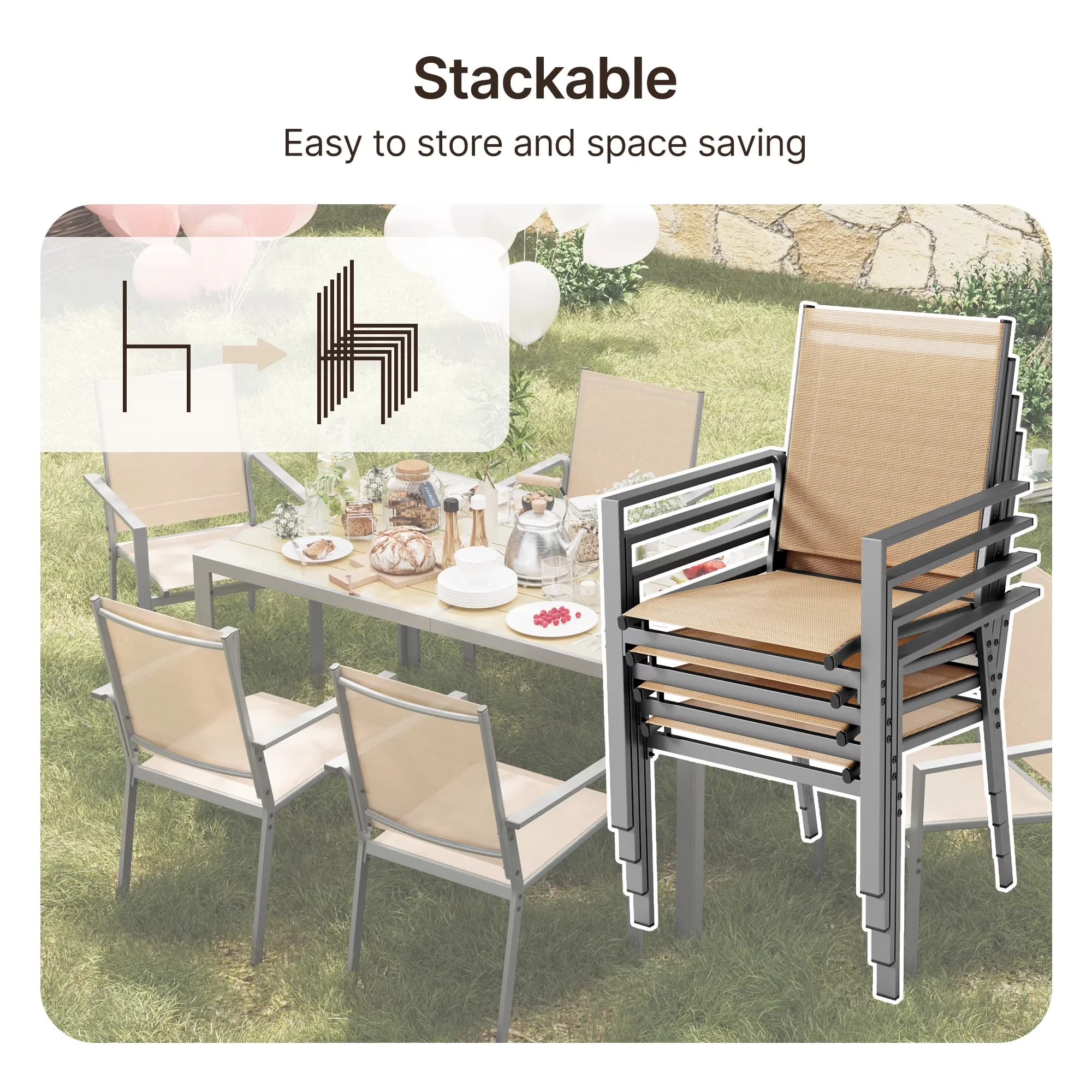 Versatile Patio Dining Set with Weatherproof - Brown Steel/Textilene 7 Pcs Model D247E2