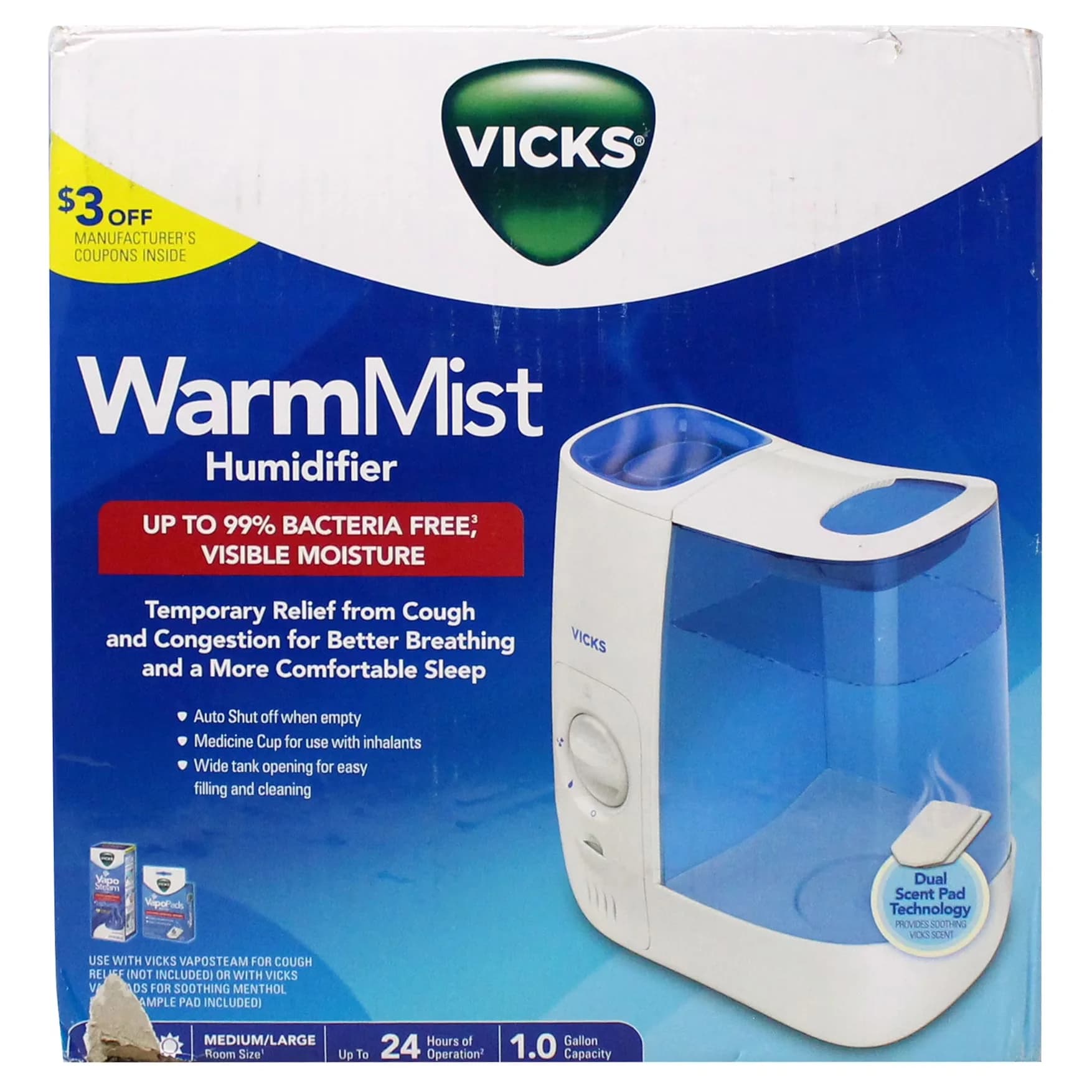 Professional Humidifier with Automatic Shut-Off, Color: Blue/White, 1 gal 200 sq ft Manual - Model 71F81D