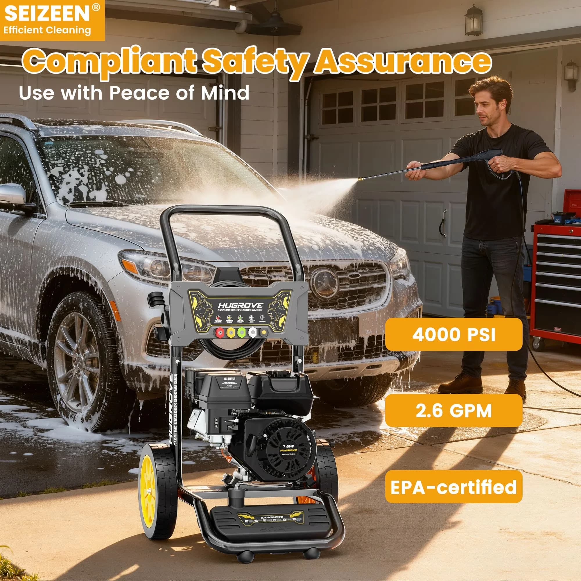 Pressure Washer Reliable with Adjustable Wand, Gas, 2.6GPM - 4000PSI - Durable Build Model 2B5641