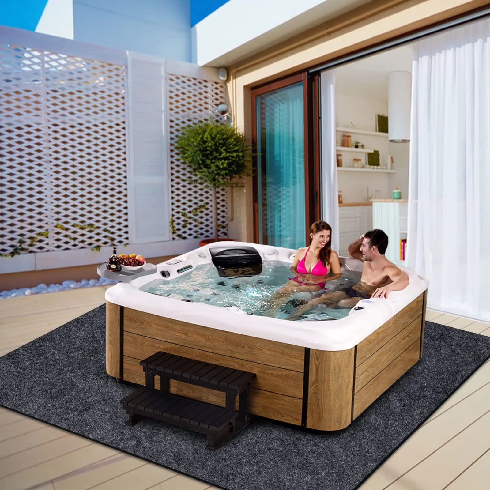 Innovative Hot Tub with Inflatable Mat Outdoor Indoor, 80*80 Inch Square Pad - Felt 80*80 In Square Model C3D229
