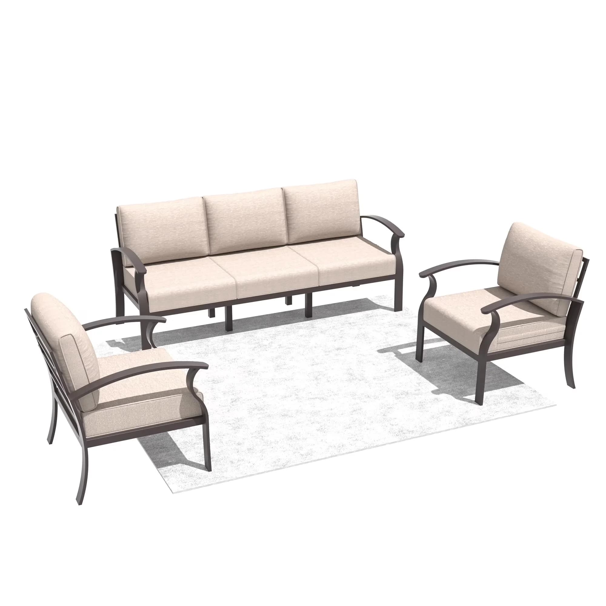 Reliable Patio Conversation Set with Weatherproof, Aluminum 5 Pieces Furniture, 1 Three-Seater Sofa & 2 Single Sofas - Aluminum Beige... Model F199D6