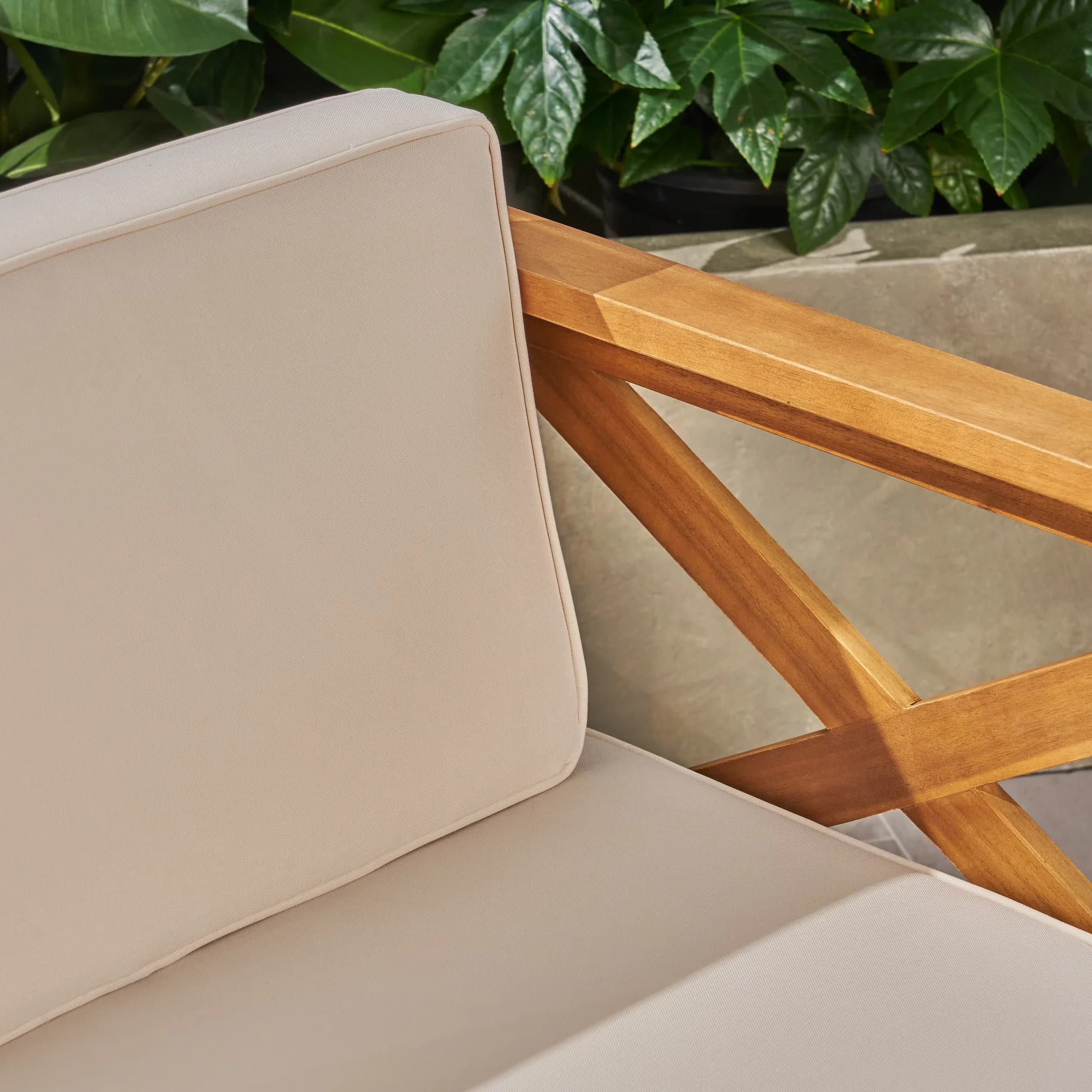 Compact Outdoor Sofas Sectional with L Shaped Sofa Set, Acacia Wood Frame Combined Couch - Acacia Wood Beige for Patio, Garden Model 2B3347