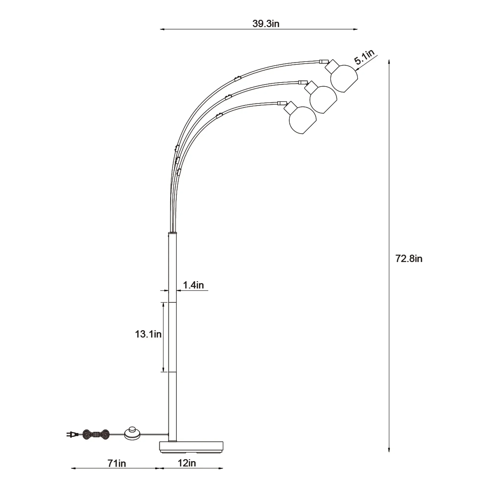 Floor Lamp Professional with LED, Adjustable Head, 72.8in 3-Light Arc Brushed Gold - Metal Gold Model 8EBBEB