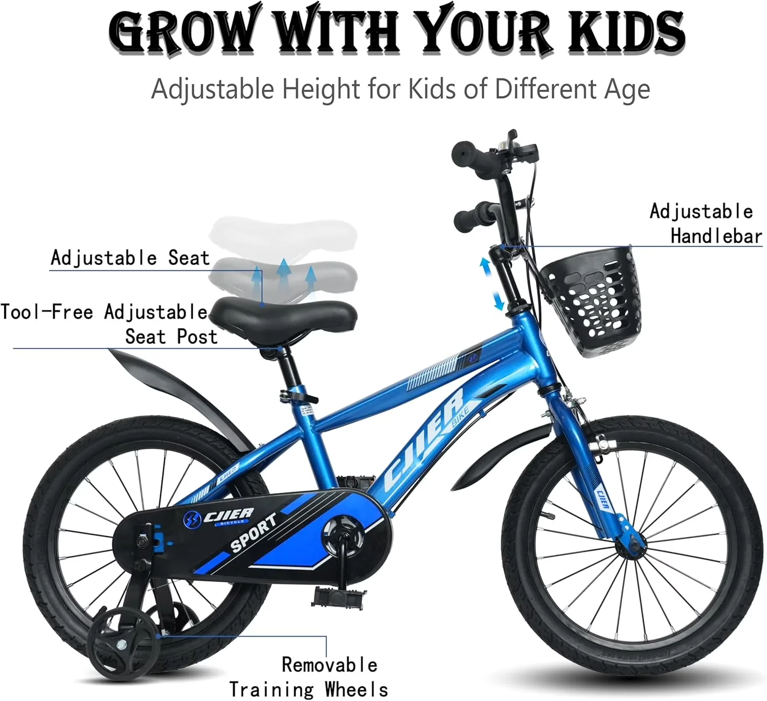 Durable Kids Bike with Adjustable Height, Adjustable Seat & Handlebar - Blue Model 011347