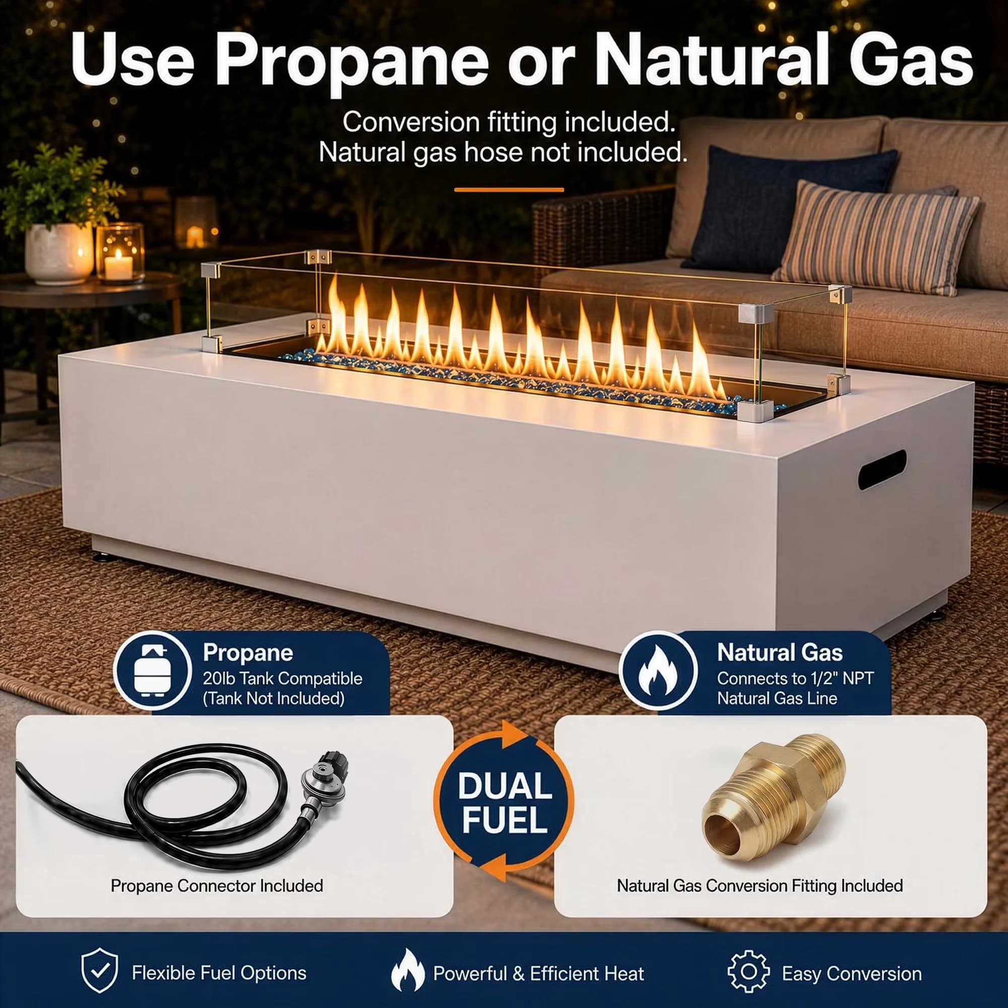 Compact Outdoor Heating with 50000 BTU, Fade Resistant - Gray Powder Coated Alloy Steel, Glass Model 8A6412