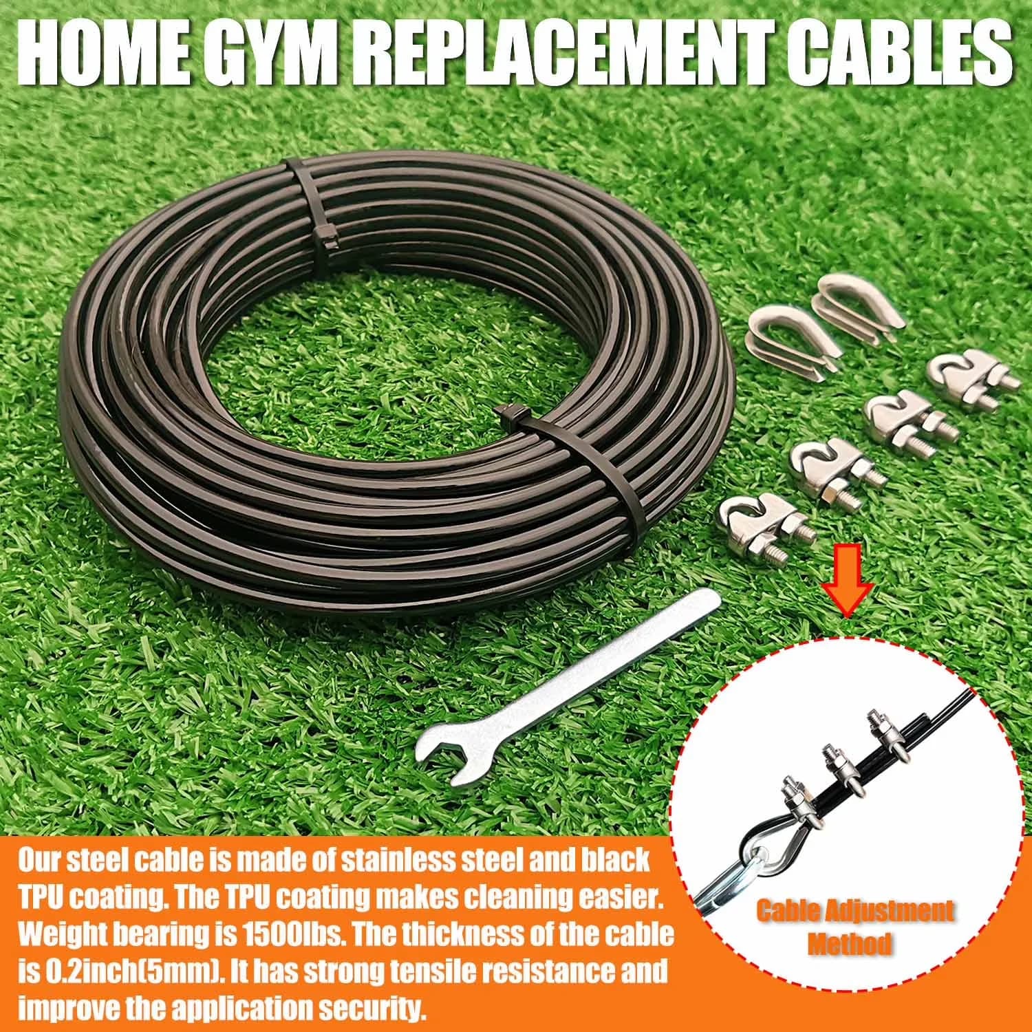 Essential Home Gym Accessory with Heavy Duty, Replacement Cables - Stainless Steel 20M / 65.5 Inch for Home Model EC03CF
