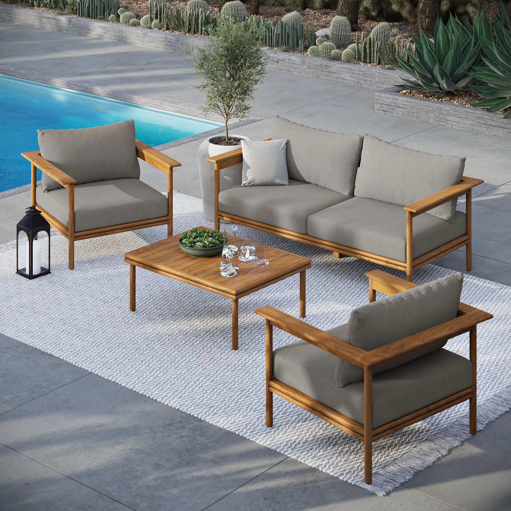 Patio Conversation Set Efficient with Weatherproof, Weather-Resistant, Premium Sunproof Fabric Cushions - Wood Brown Model 41E643