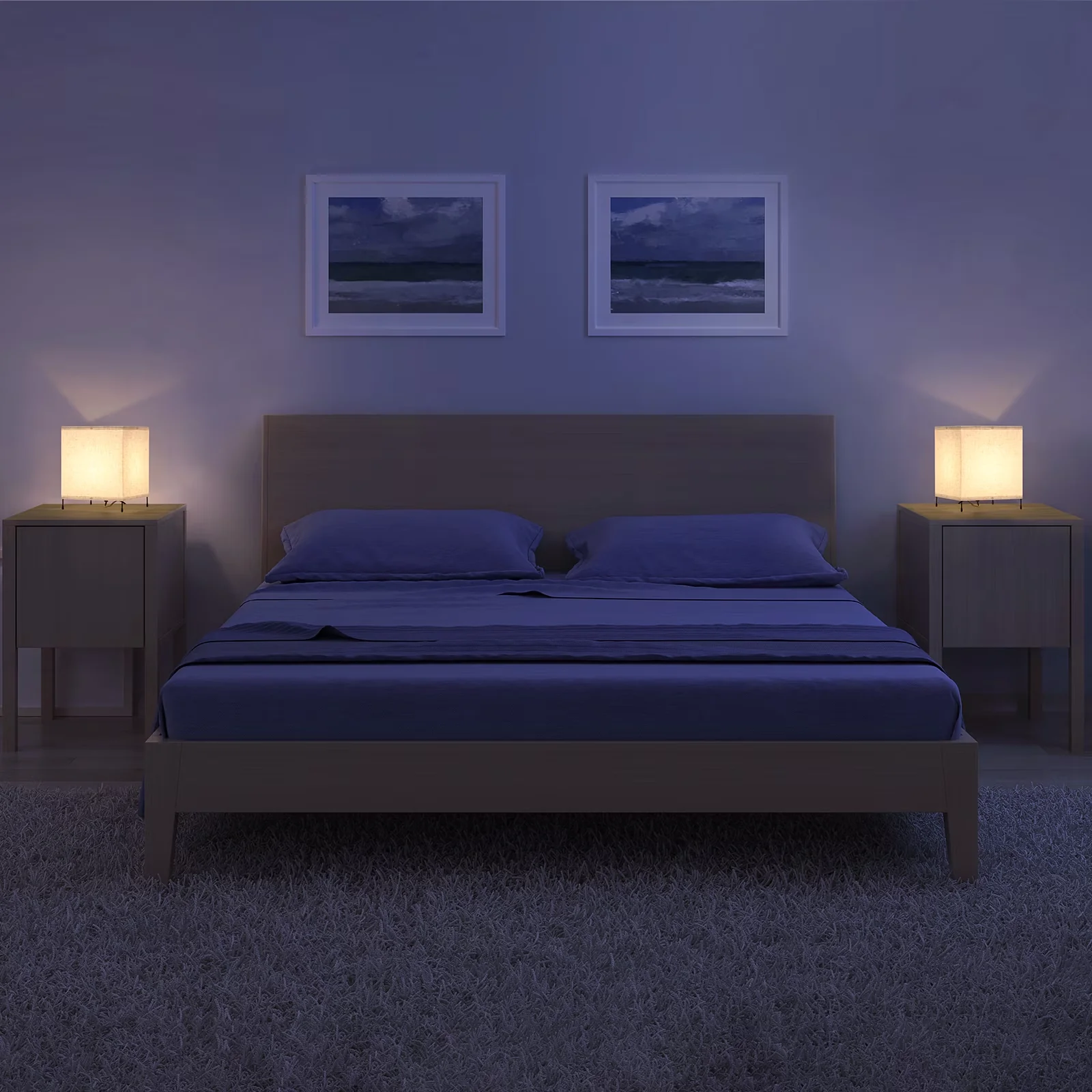 Sleek Lamp Set with E26 Socket, of 2 Square Fabric Table Lamps, Minimalist Cube Bedside Nightstand Lamps for Living Room, Bedroom - Model 8B67C6
