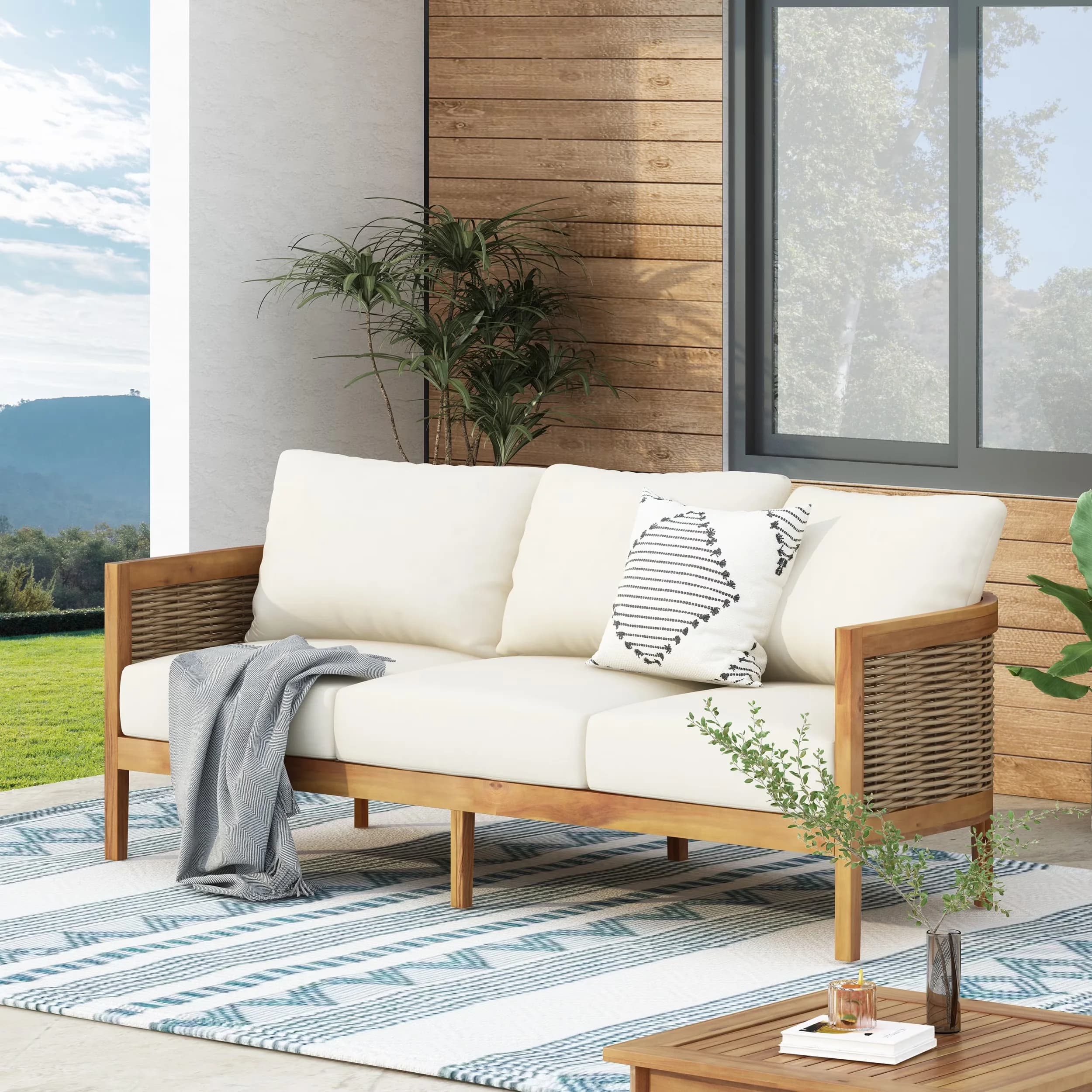 Premium Outdoor Sofas Sectional with Transitional, Water-Resistant - Solid Wood/Wicker/Rattan/Fabric Model BAAD6B
