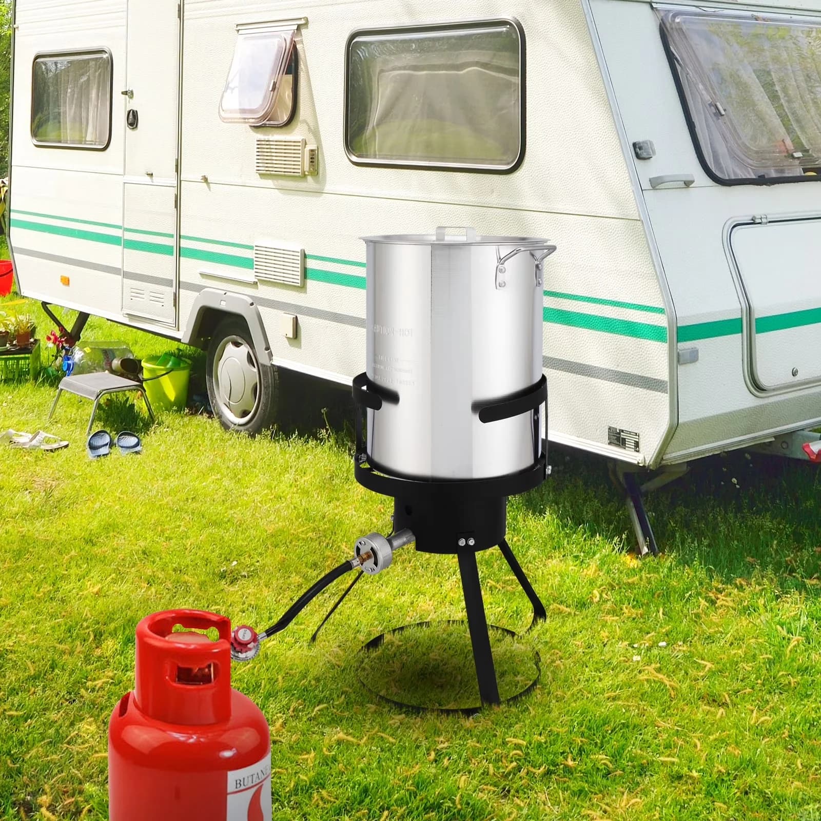 Essential Outdoor Fryer with 54000 BTU, 54000 BTU Propane Stove Burner Stand - Silver Aluminum Model 4944C7