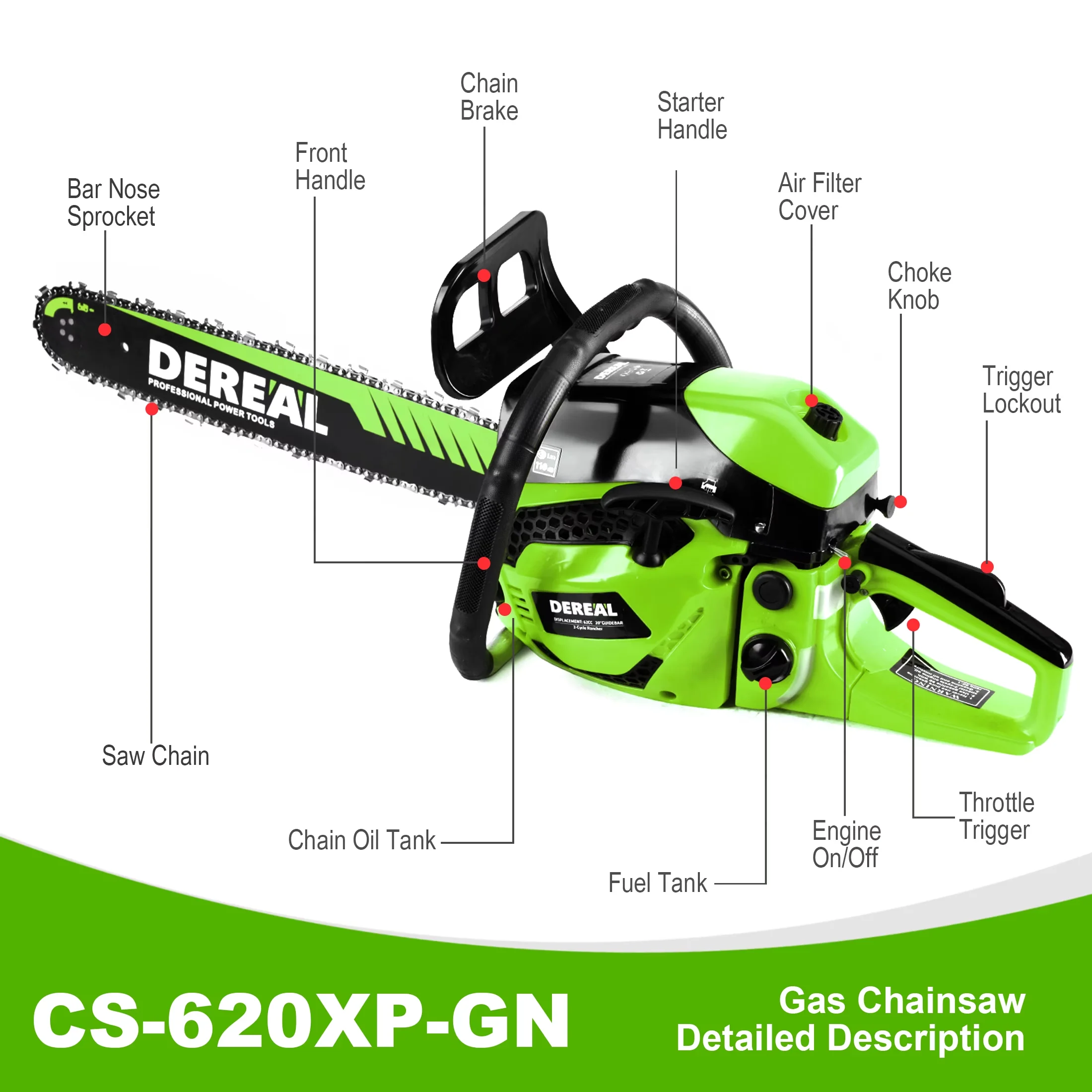Chainsaw Quality with Automatic Chain Oiler, Automatic Oiler & Easy Start - Green for Home Model 0FE388