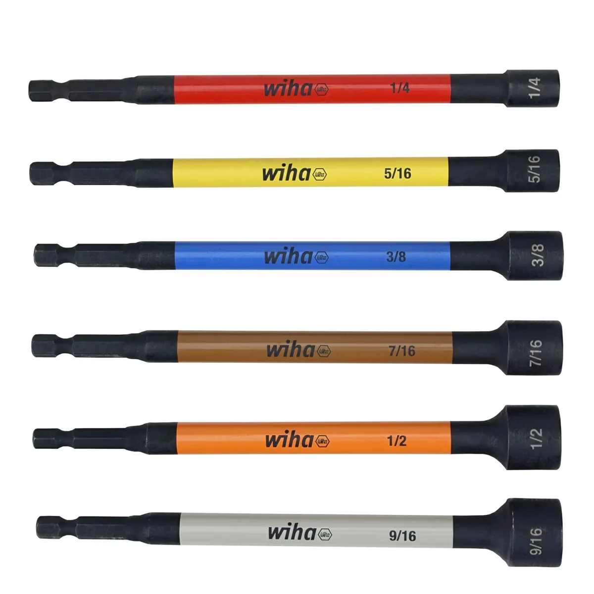 Innovative Hand Tool Set with Magnetic, 6 Pc SAE Color Coded Magnetic Nut Setter - Black Chromium-Molybdenum Alloy Steel Model BA2F77