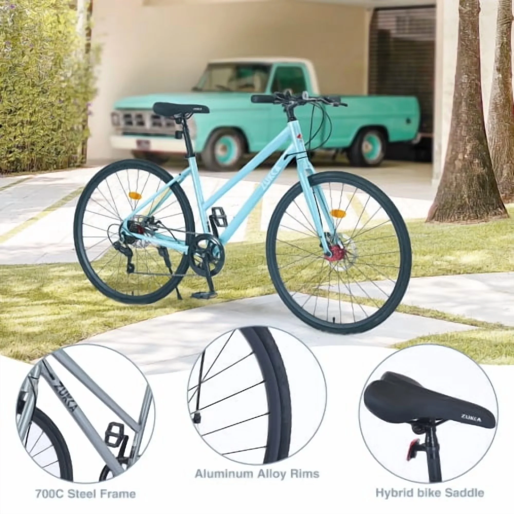 Road Bike Reliable with Aluminum Alloy Rim, Double Disc Brake City Bicycle, 700C - Blue Model 168CC9
