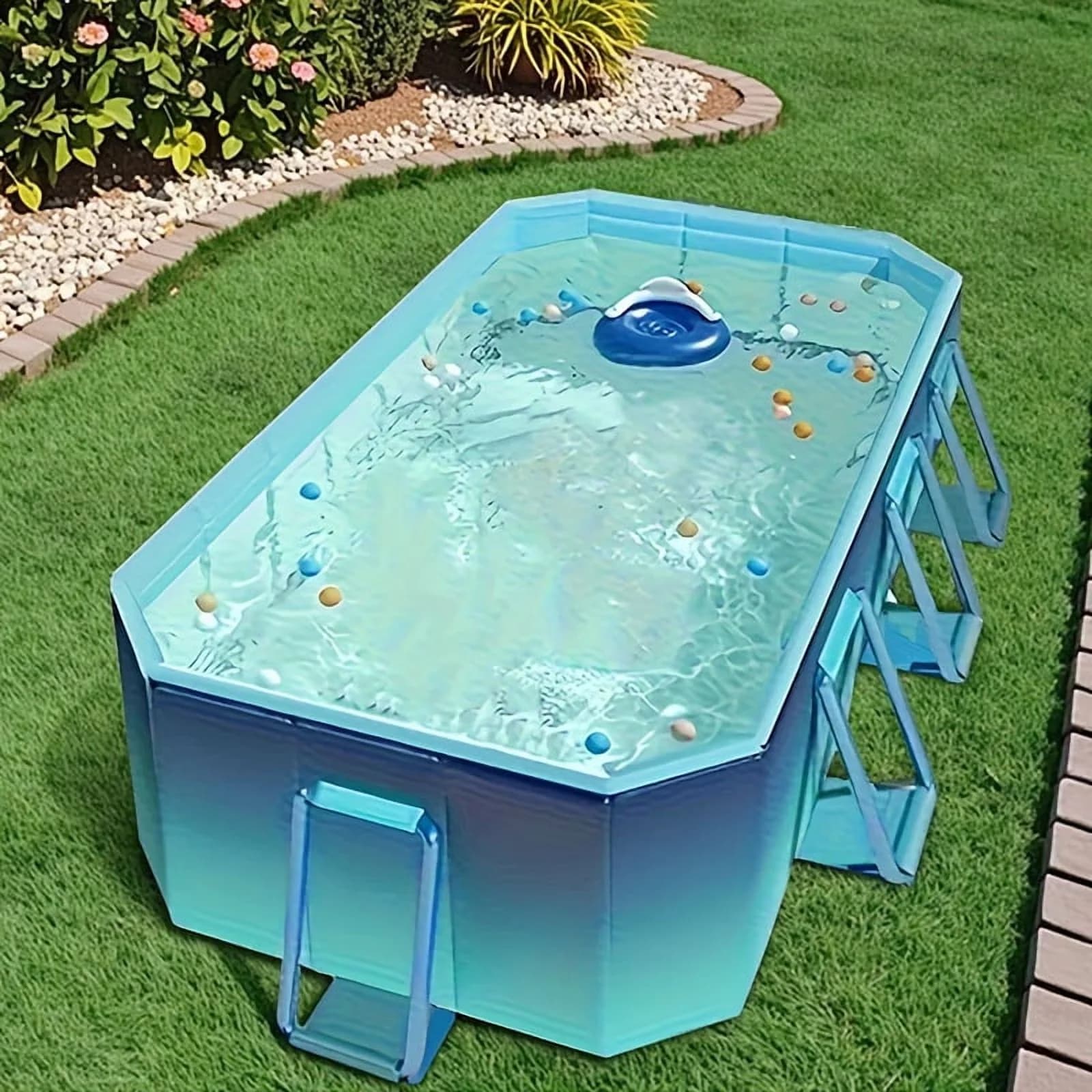 Compact Inflatable Pool with No-Inflation Adult Swimming, 82/102 Inch No-Installation - Blue for Home, Outdoor Model C3804B
