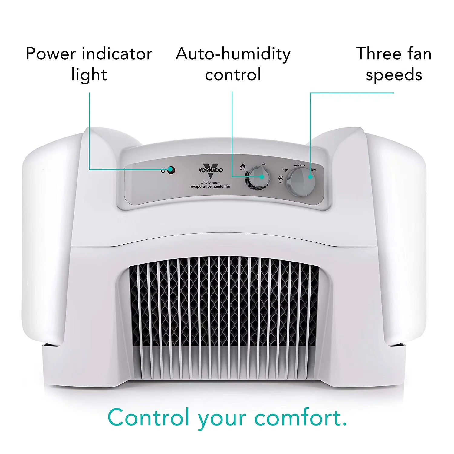 Quality Humidifier with Automatic Moisture Control, Whole Room Evaporative Vortex, Kubicle Air Refreshener Bundle Included - White Model 22C6B5