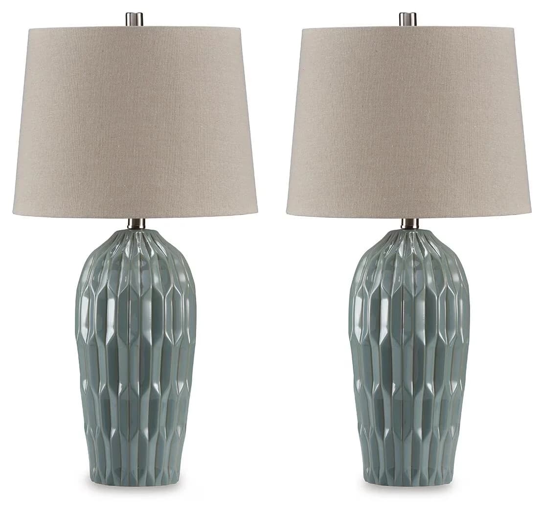 Premium Lamp Set with Incandescent, Modern, Hadbury Modern Ceramic Table Lamps - Blue Ceramic Model 03239B