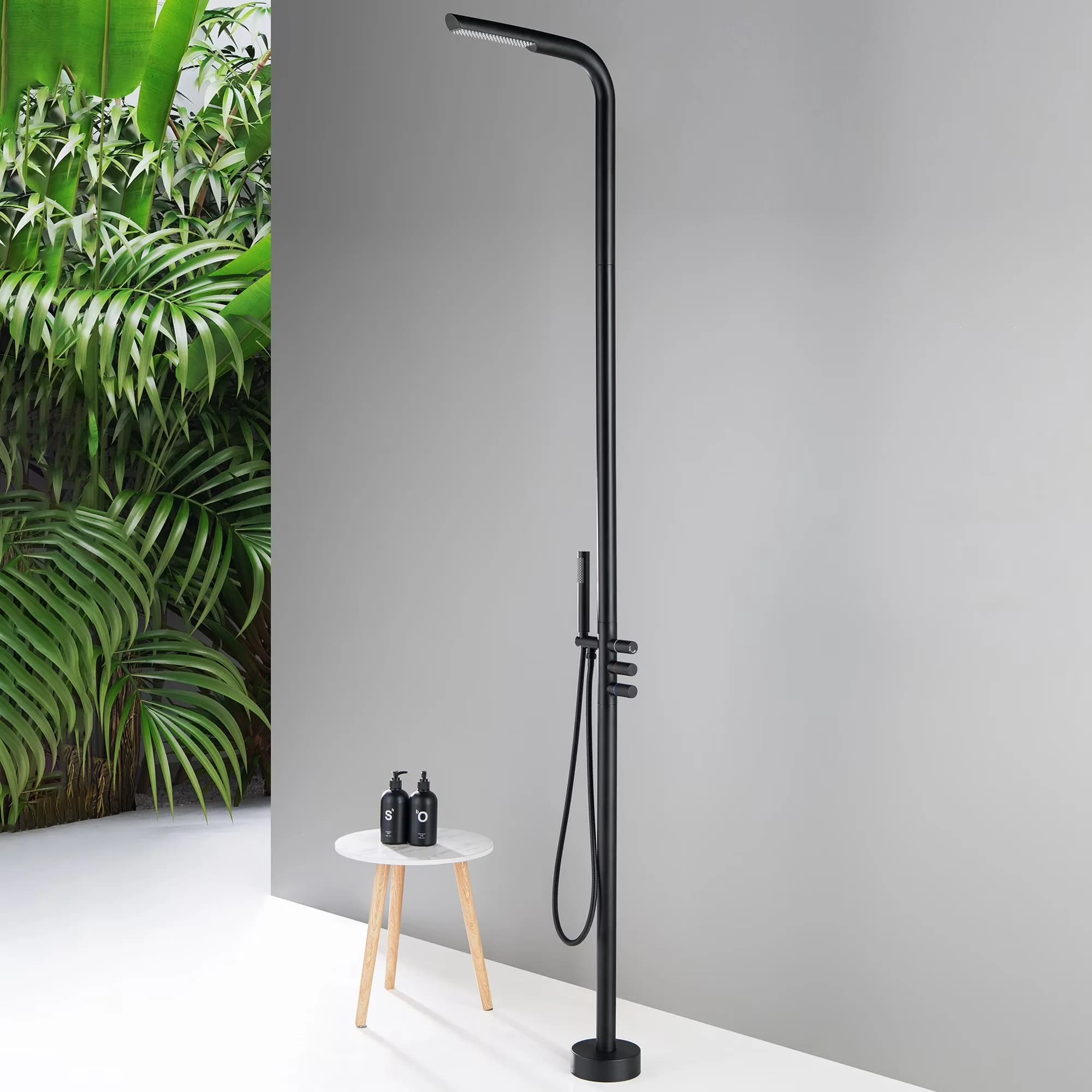 Innovative Shower Head with Outdoor Matte Black Faucet Kit - Black Solid Brass Model 6AD9C6