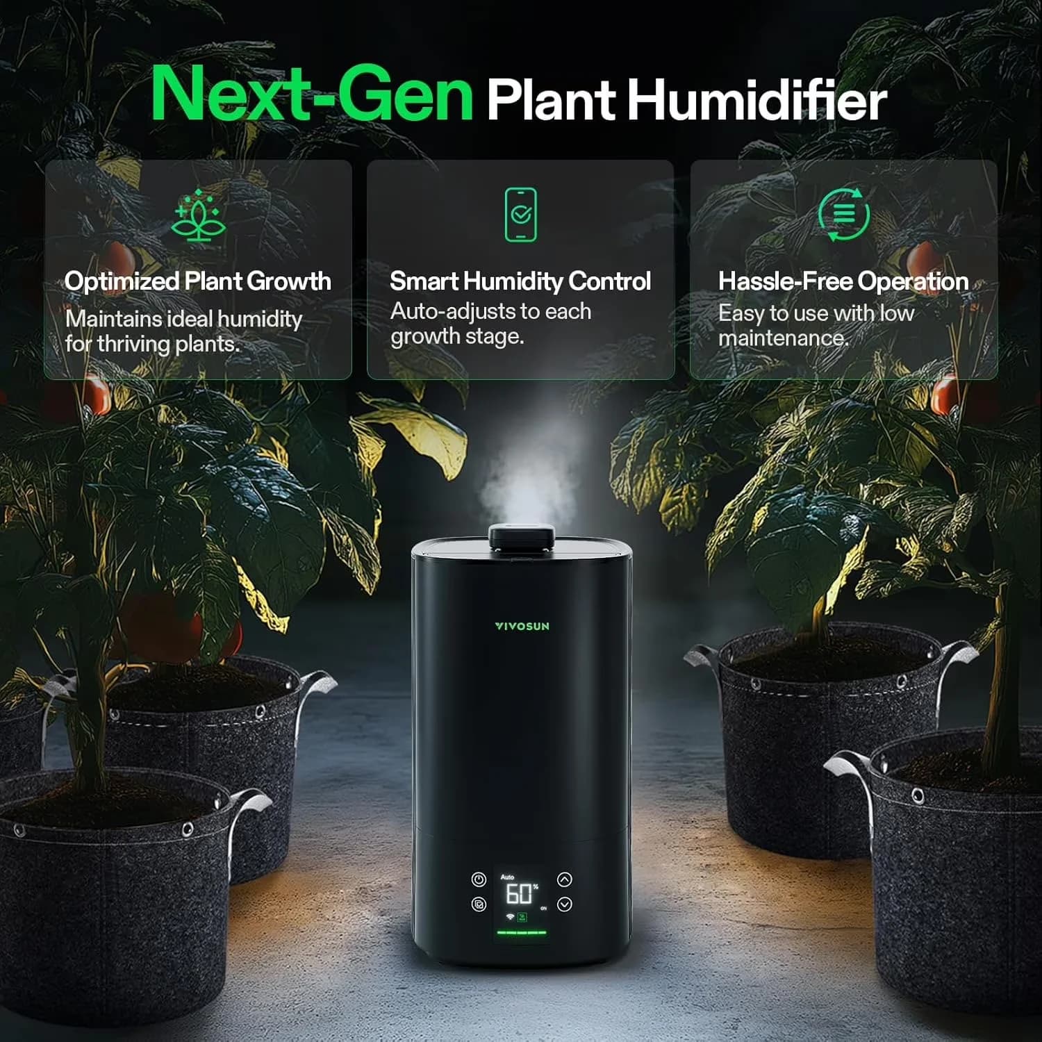 Quality Humidifier with Remote Controlled, Temp & Humidity Probe, Intelligent Wi-Fi Humidifier - Black Model 9ADB60