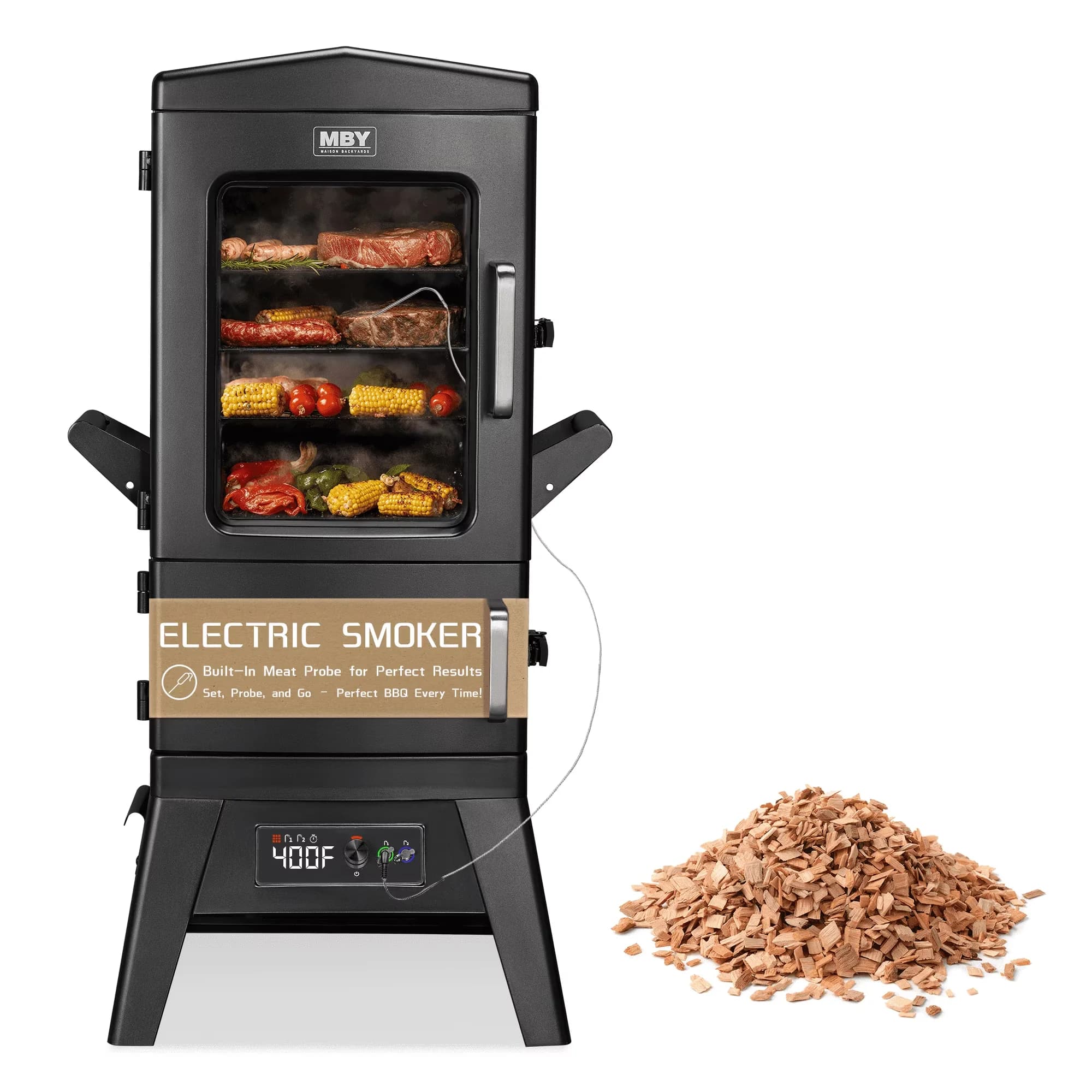 Versatile Charcoal Grill with Window, Digital Temperature Control - Metal Black Model 6B6307