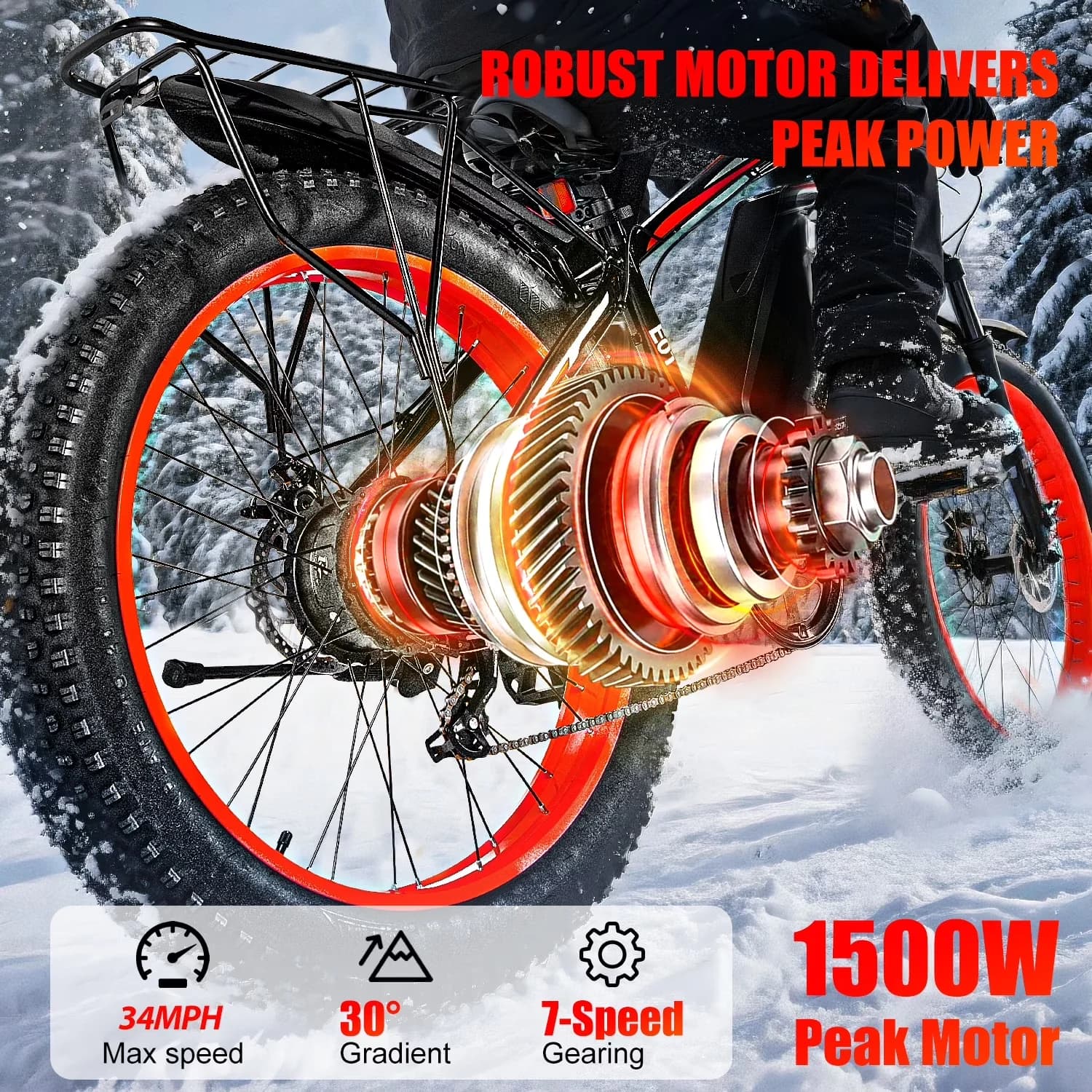 Electric Bike Professional with Battery, LED, 1500W - Red - Space-Saving Design Model 095713