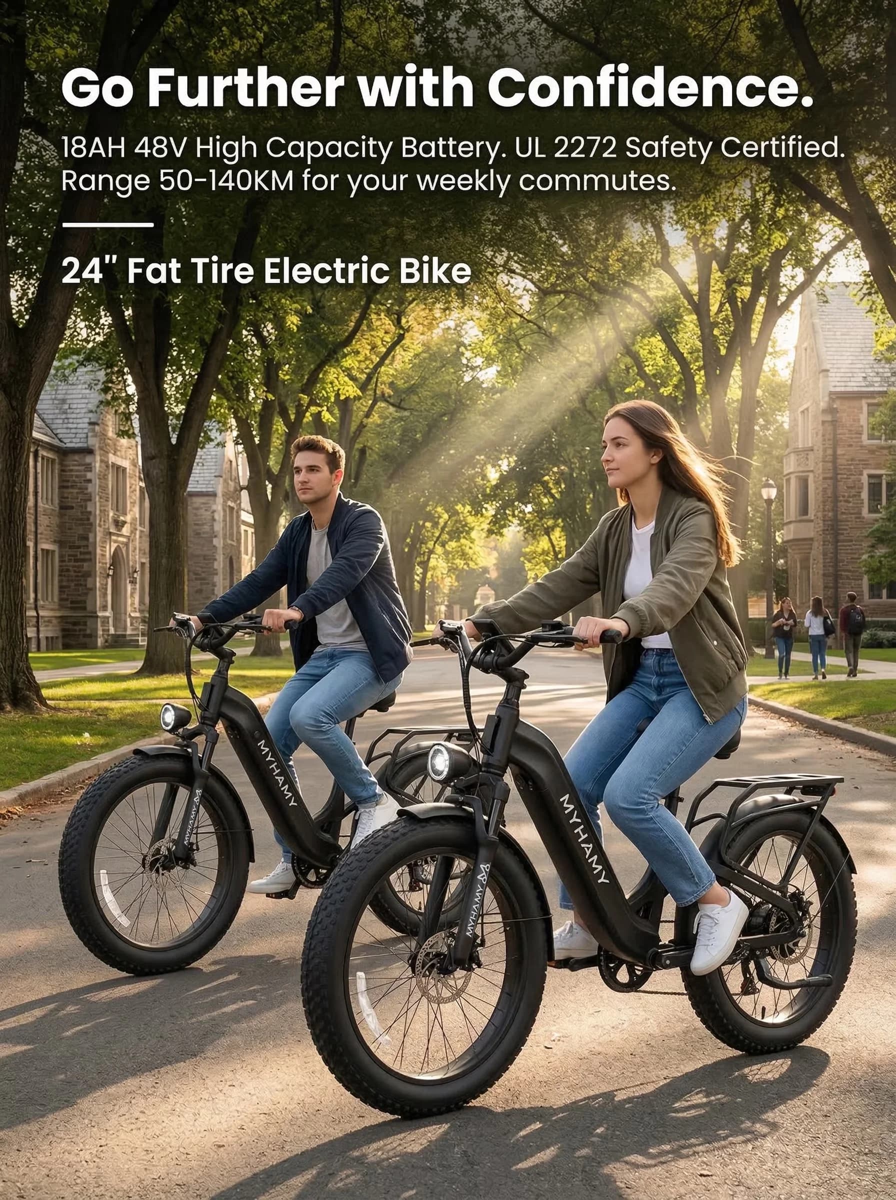 Electric Bike Compact with 2000W, 48V, Waterproof - Black 24*3” Front + Back Suspension Model 547BFE