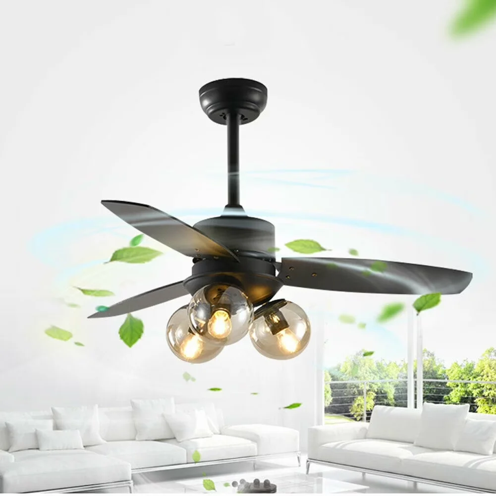 Stylish Ceiling Fan with Incandescent, Remote Controlled - Black for Living Room, Kitchen Model 914C58