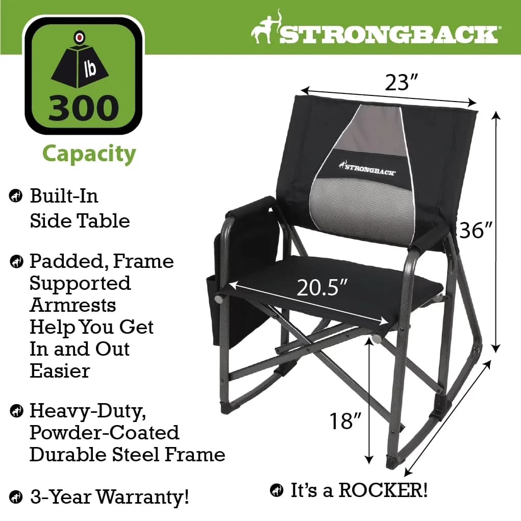 Sleek Patio Chair with Storage, Director Rocker Black - Black - Compact and Portable Model 020D80