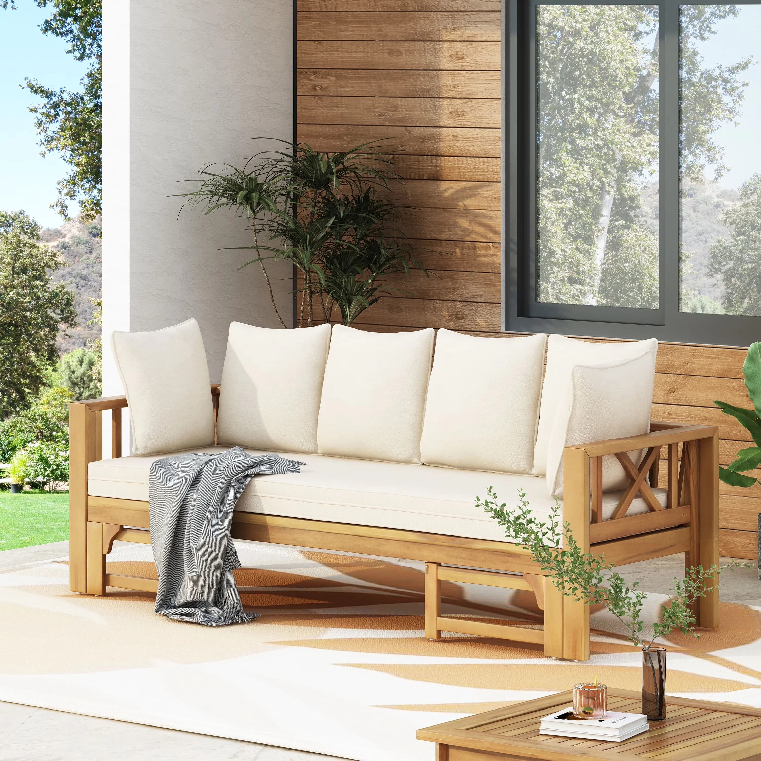 Outdoor Sofas Sectional Essential with Water-Resistant, Transitional, Multiple Color Options - Brown Solid Wood/Fabric Model 3E9651