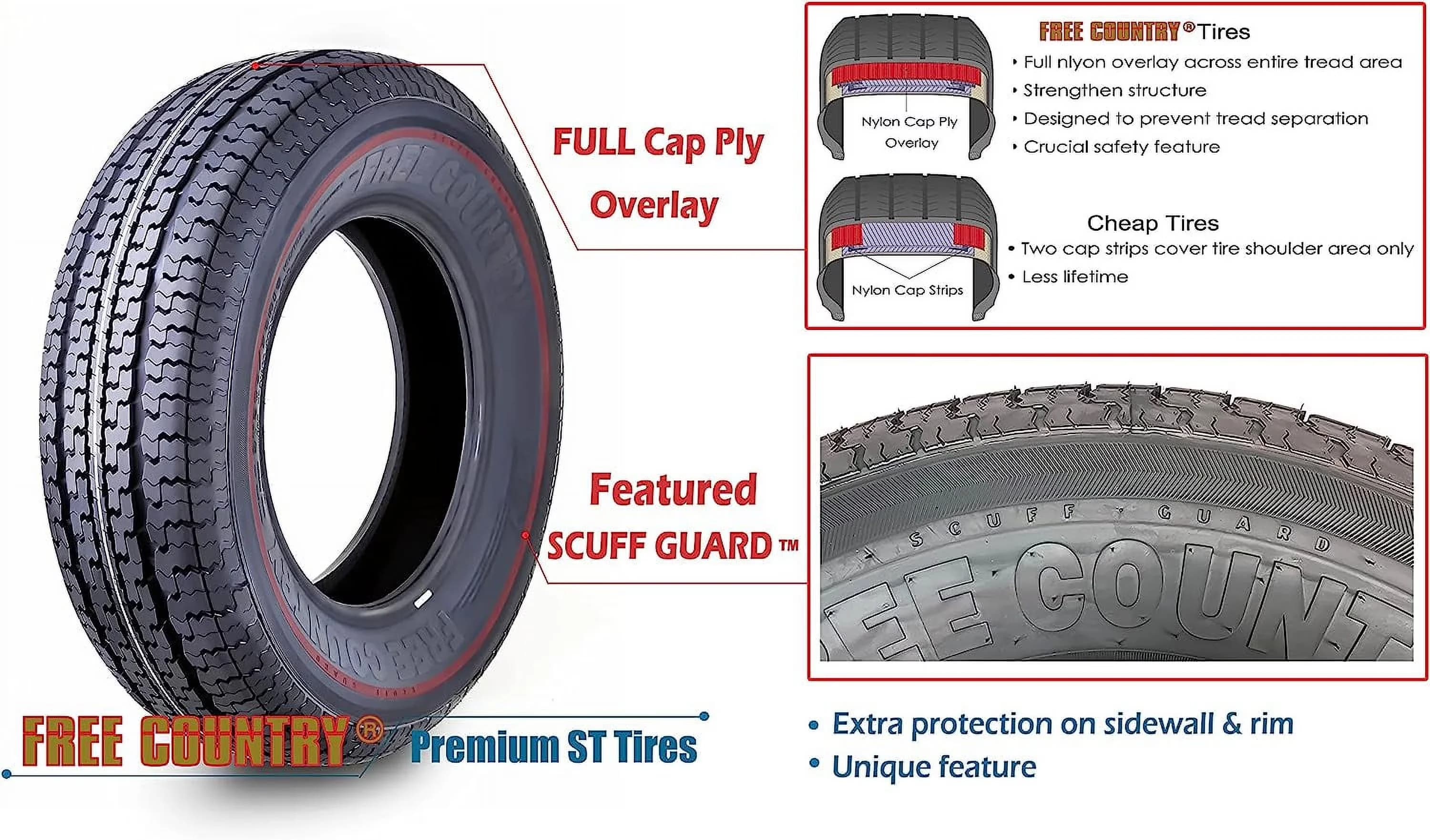 Trailer Tire Modern with Load Range: C, Pattern: VR383, Set of 4 - 75D14 Model E7D3DC