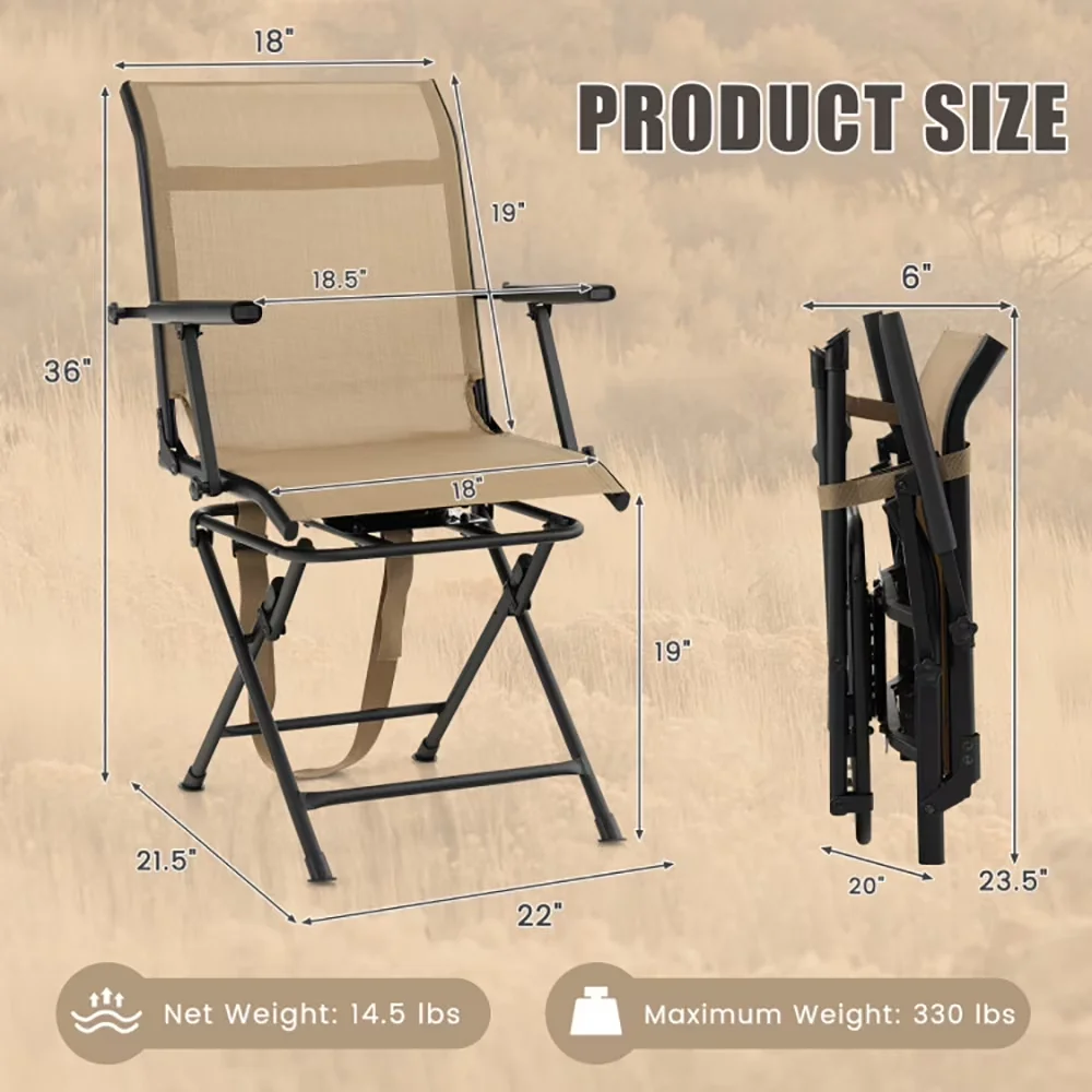 Beach Chair Essential with Foldable Swivel Patio, Load capacity:330 lb, Armrest and Mesh Back-Coffee - Coffee Model 00EAB2