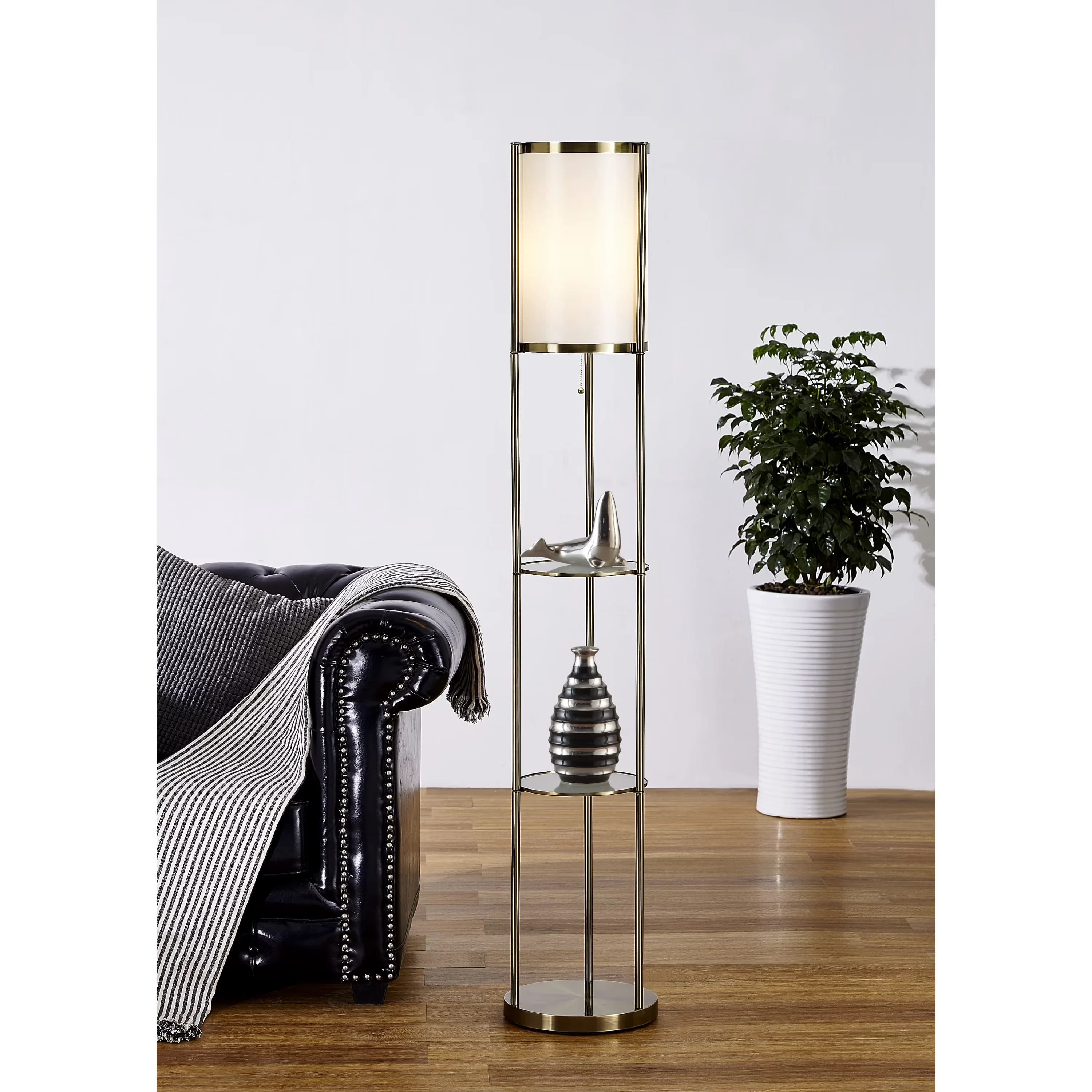 Efficient Floor Lamp with LED, Contemporary, Exeter Shelf - White Metal Model 005FE0