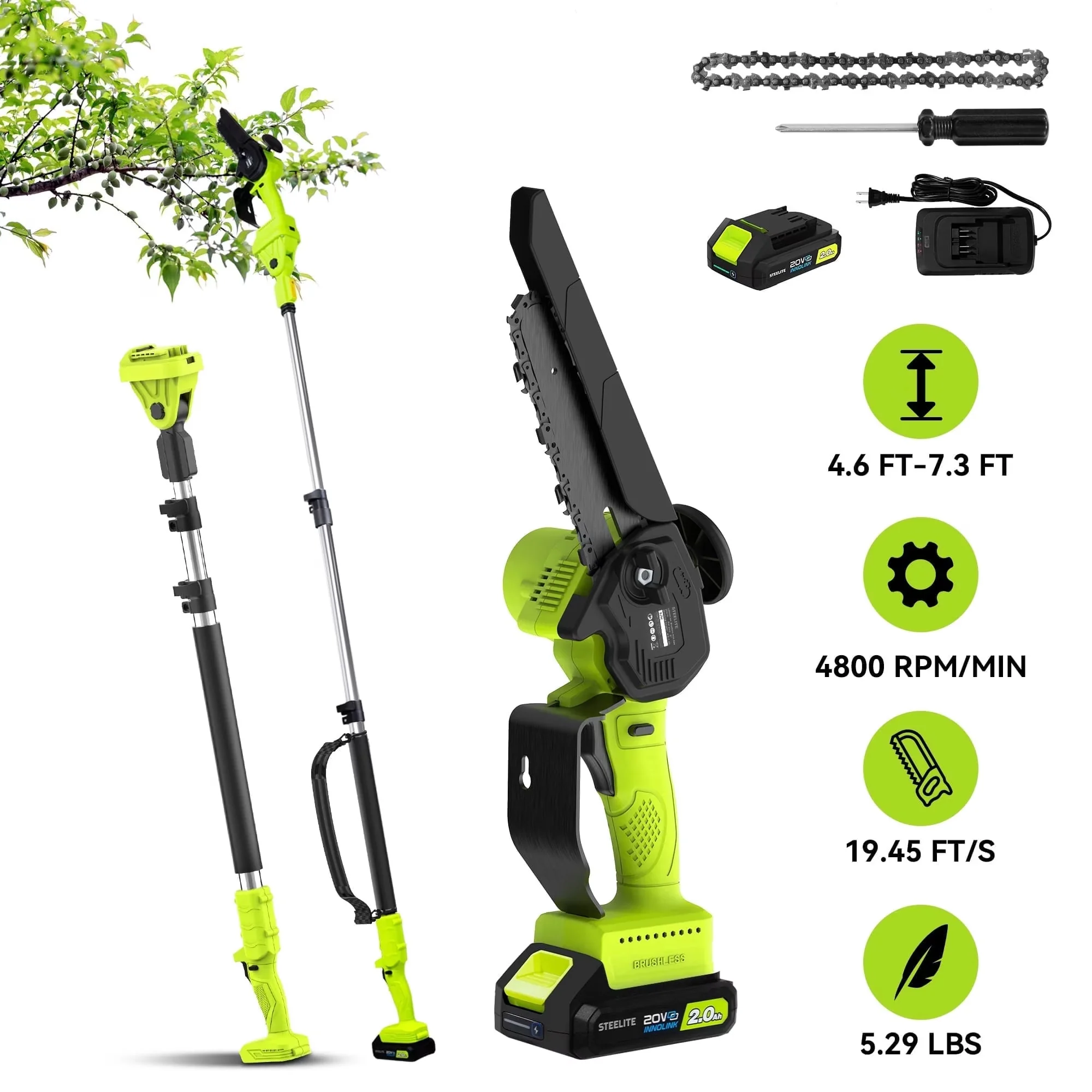 Pole Saw Compact with Battery, 21V, Telescoping - Professional Series Model 7E66AE