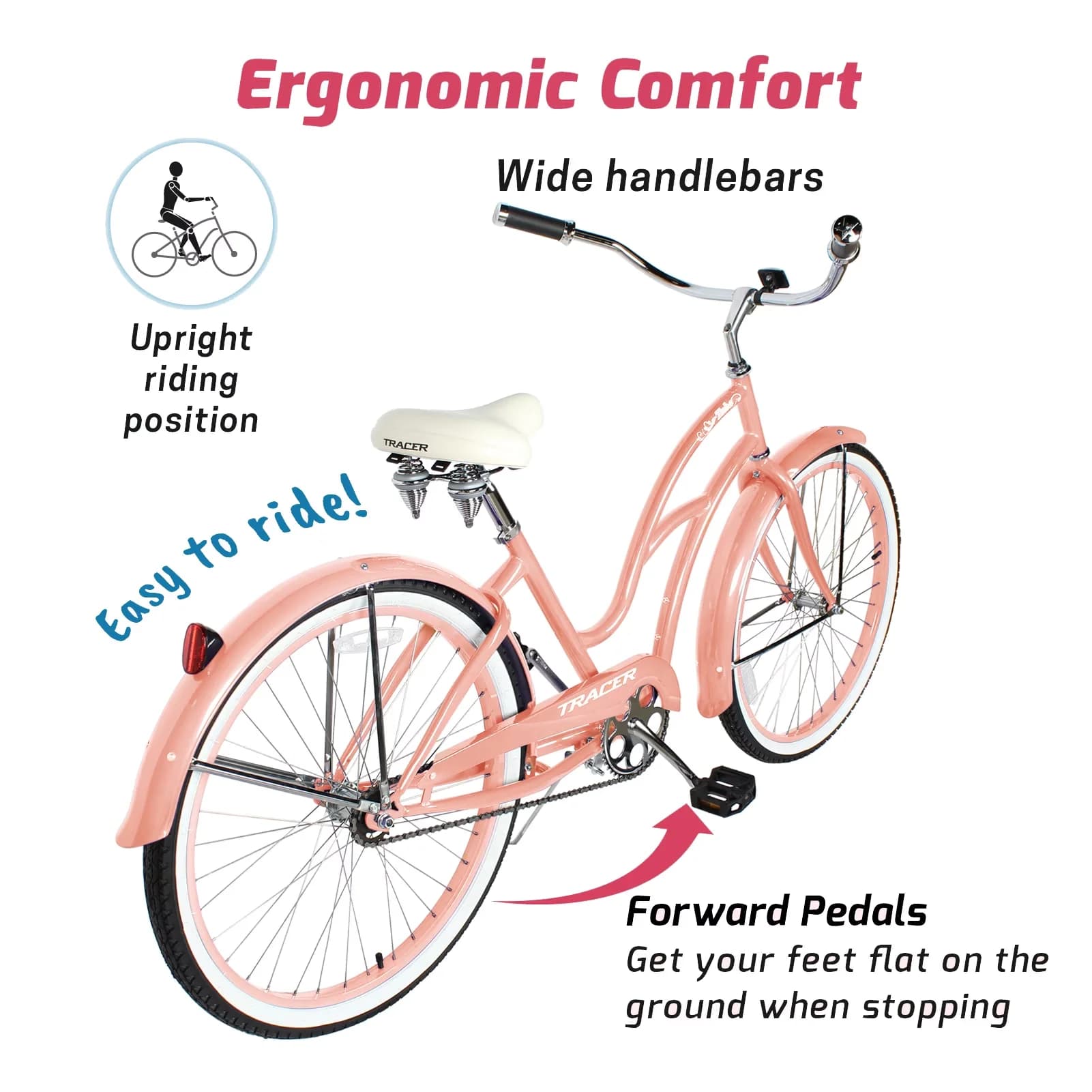 Sleek Cruiser Bike with Peach, Hi-Ten Steel, 26 inch Wheels - Professional Series Model E5F975